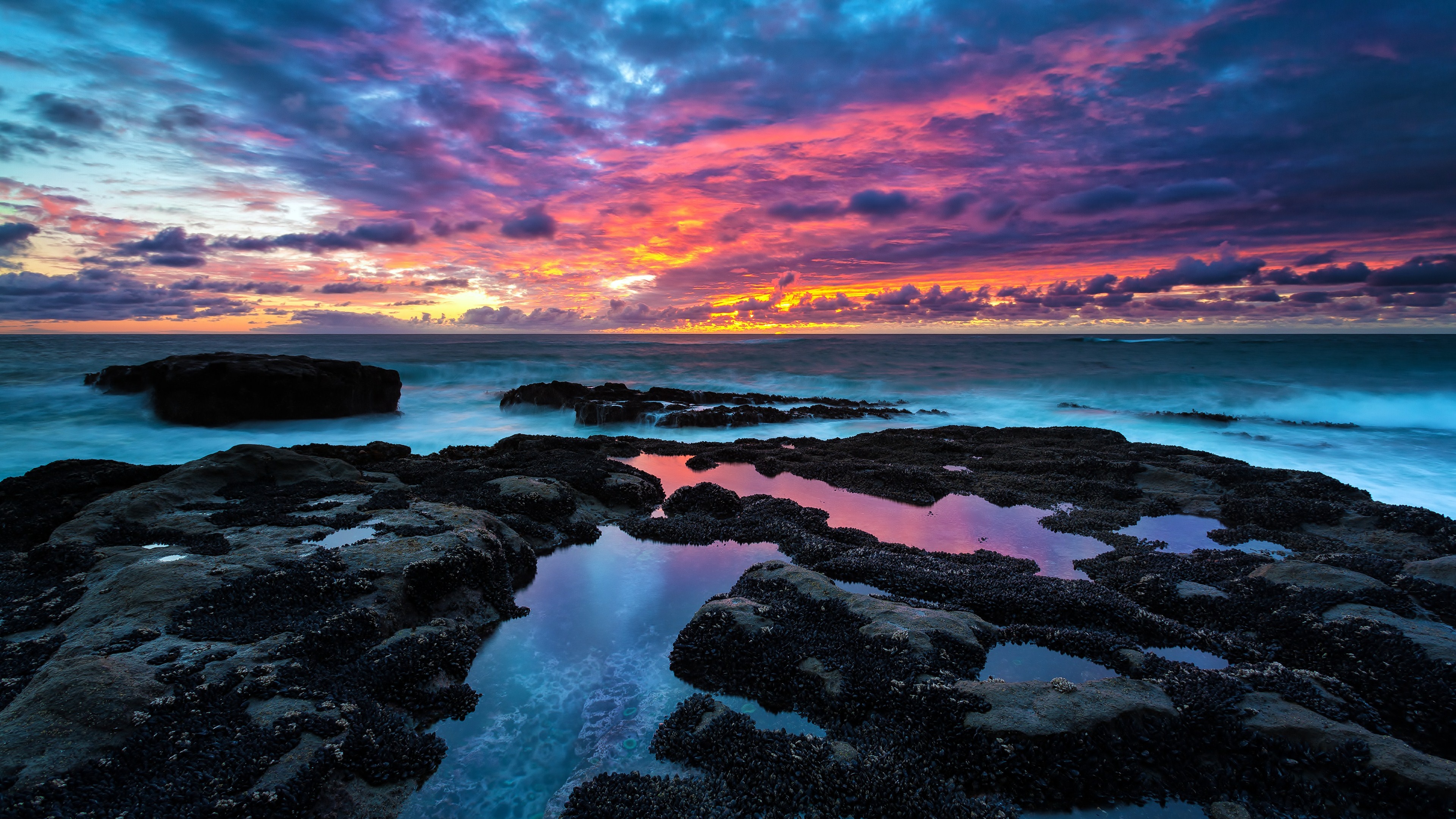 Ocean sunset, 4K Art, Scenic beauty, Vibrant colors, 3840x2160 4K Desktop