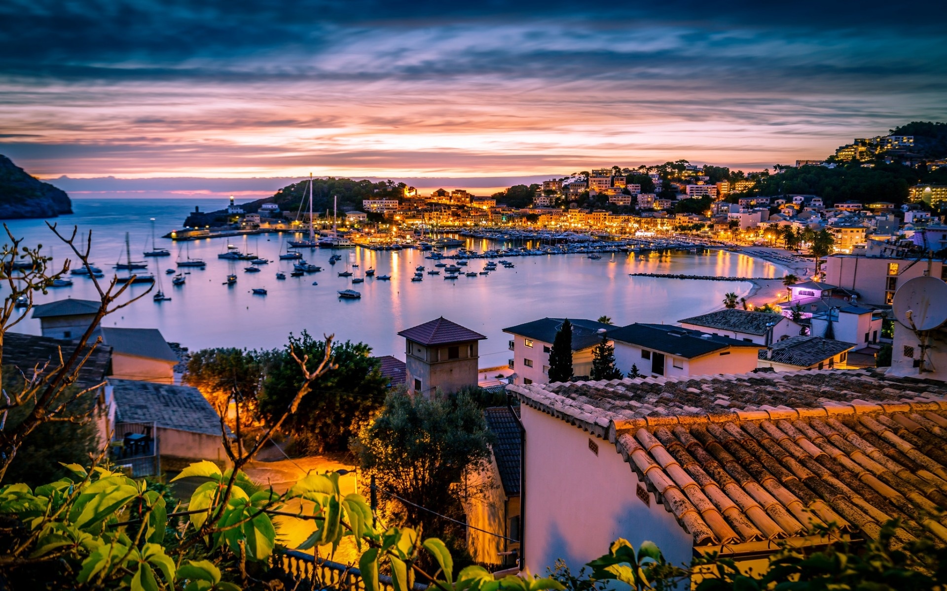 Port de Soller, Mediterranean sea, Yachts sunset, Evening Spain, 1920x1200 HD Desktop