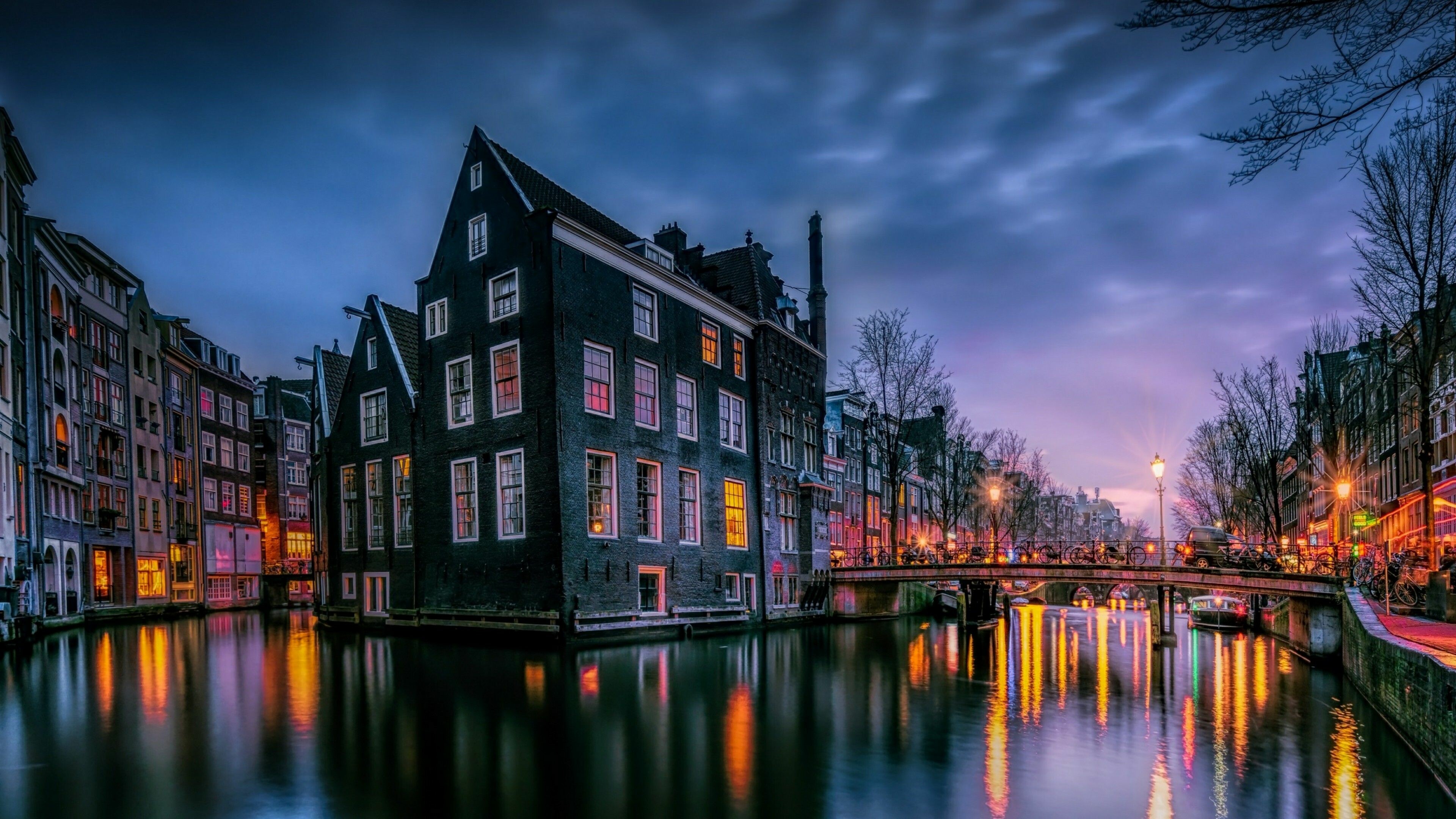Amsterdam: The capital and most populous city of the Netherlands, Canals. 3840x2160 4K Wallpaper.