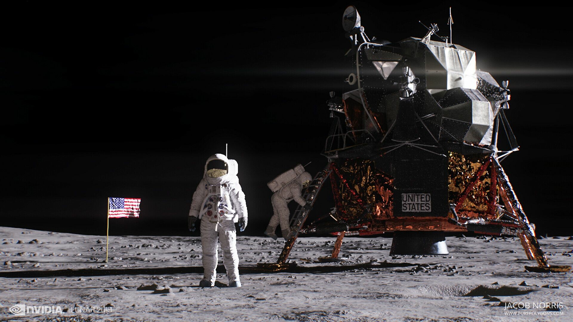 Apollo 11: The first people on the Moon, Moon landscape, 1969. 1920x1080 Full HD Background.