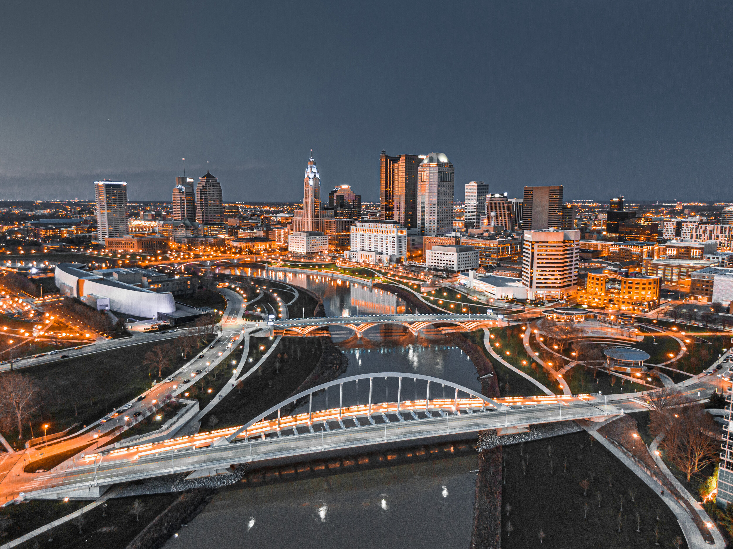Columbus Ohio skyline, Nighttime views, City prints, Urban photography, 2500x1880 HD Desktop