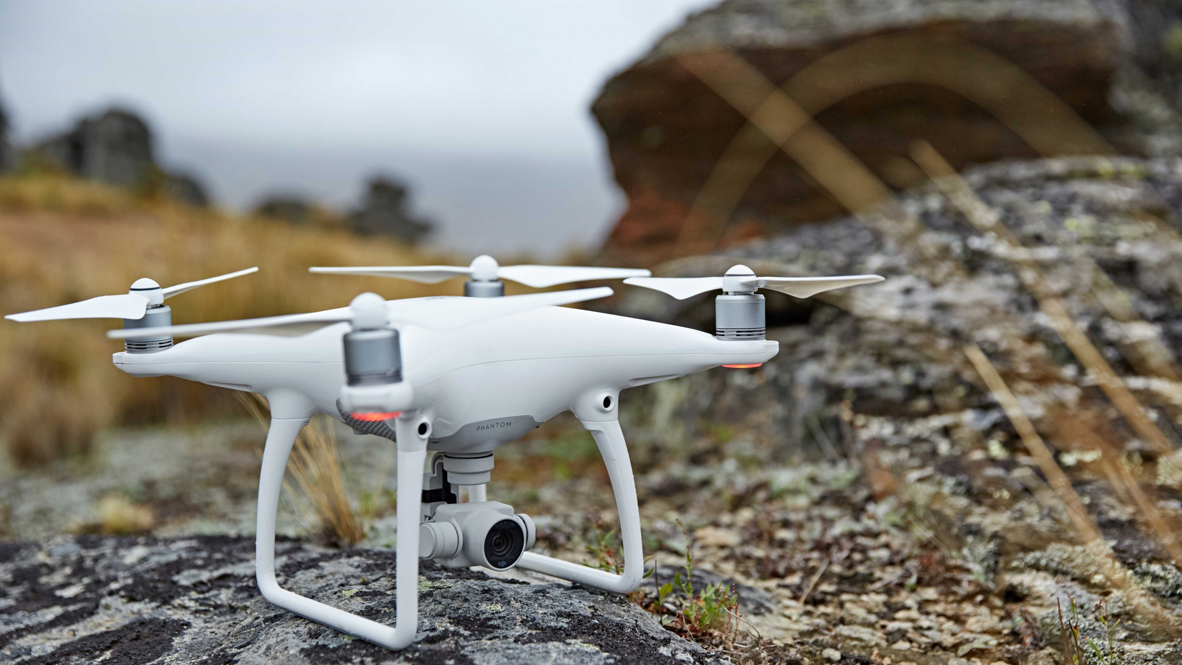 Drone: DJI Phantom 4 pro, Quadcopter, An aircraft guided by remote control. 3840x2160 4K Background.