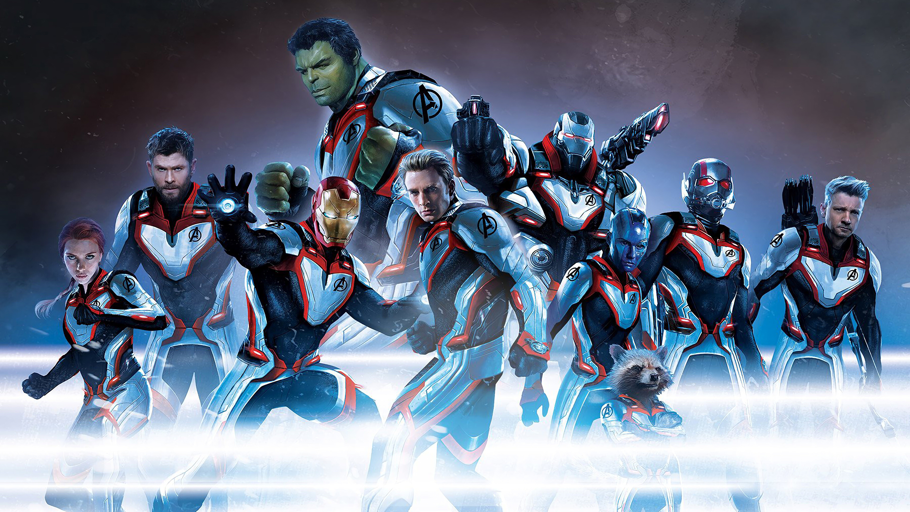 Avengers: Endgame, Members, White Suit, Action Film. 3840x2160 4K Wallpaper.