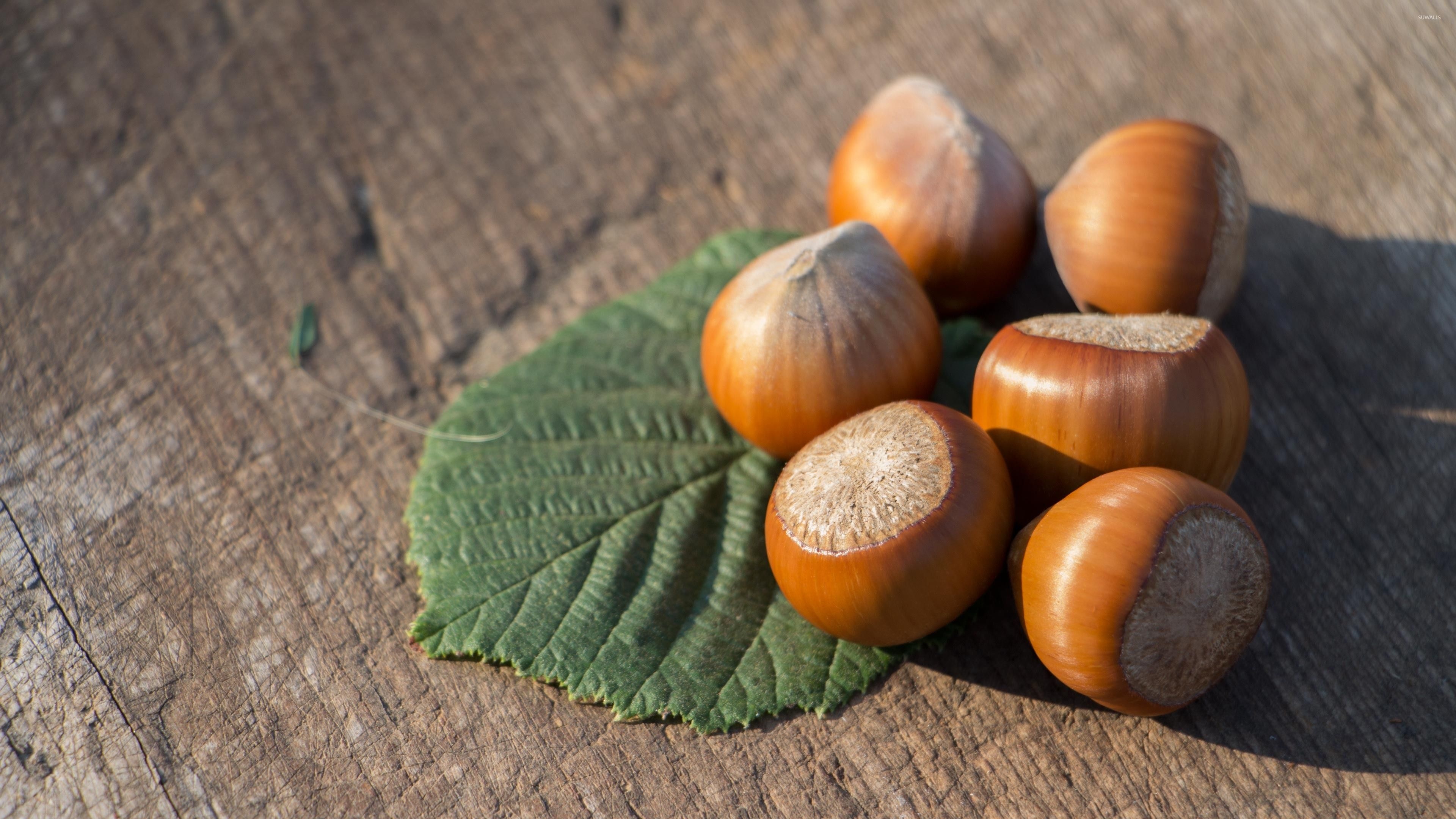 Hazelnuts: The fruit of the hazel tree, Corylus avellana, Filberts. 3840x2160 4K Wallpaper.