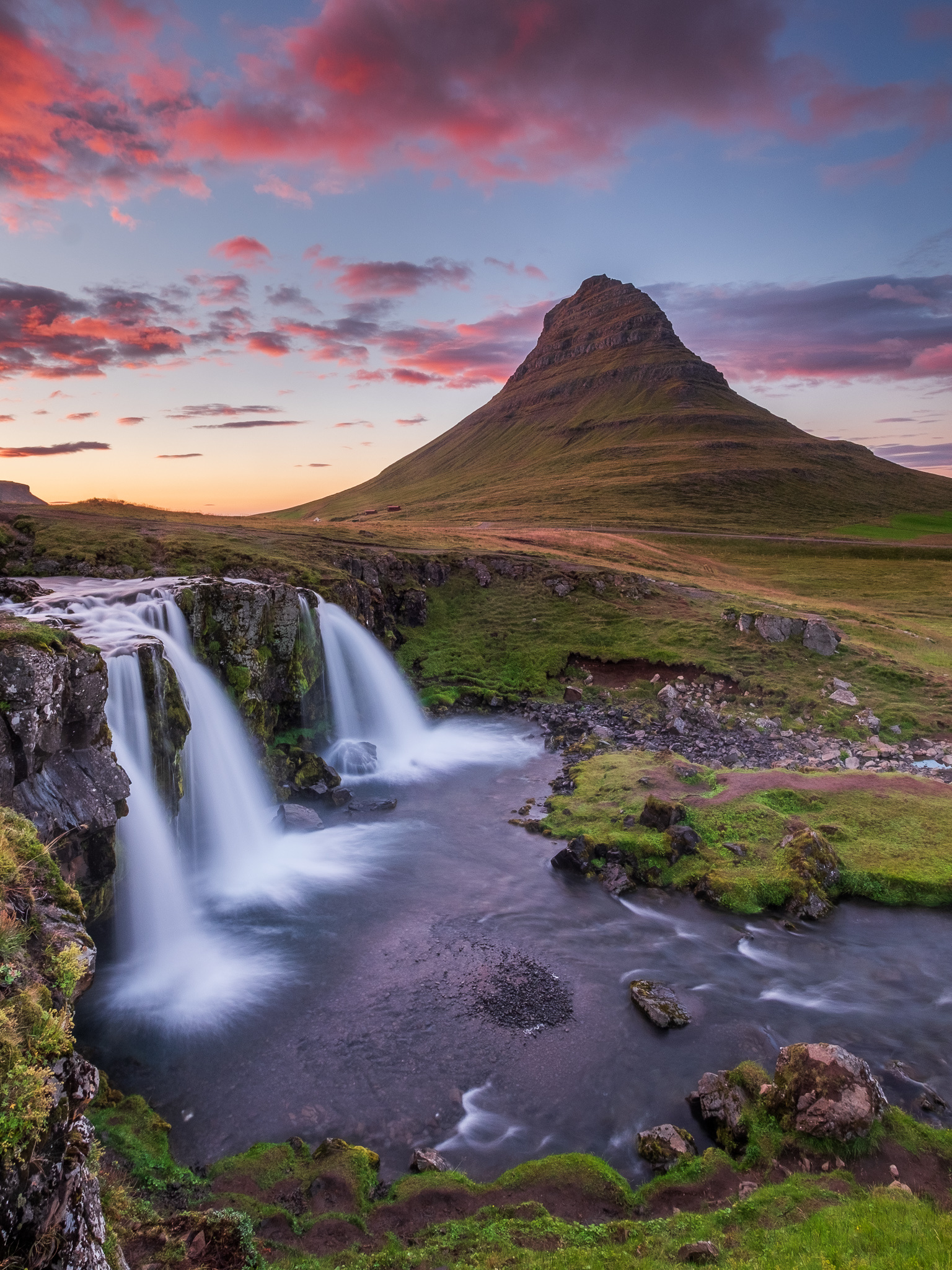 Kirkjufell, Iceland, Upper stage, Majestic waterfall, 1540x2050 HD Handy