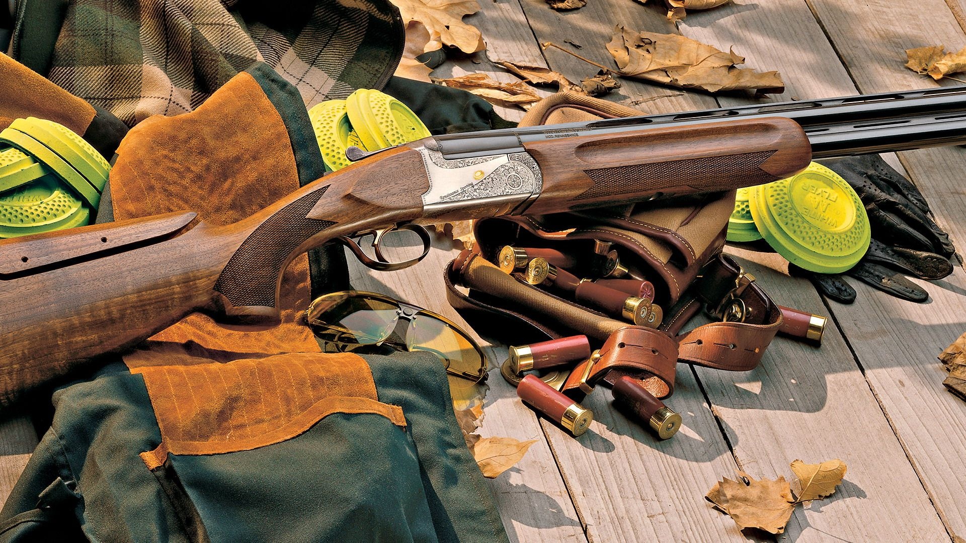 Skeet Shooting: A break-action over-and-under double-barreled shotgun, 12 gauge, Recreational sport. 1920x1080 Full HD Wallpaper.