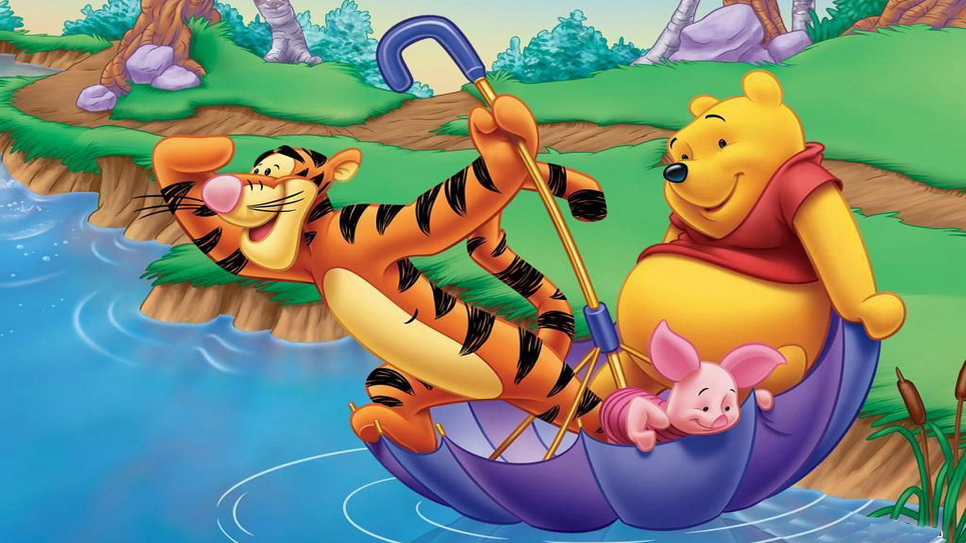 Piglet, Animation, Winnie-the-Pooh, River boating, 1920x1080 Full HD Desktop