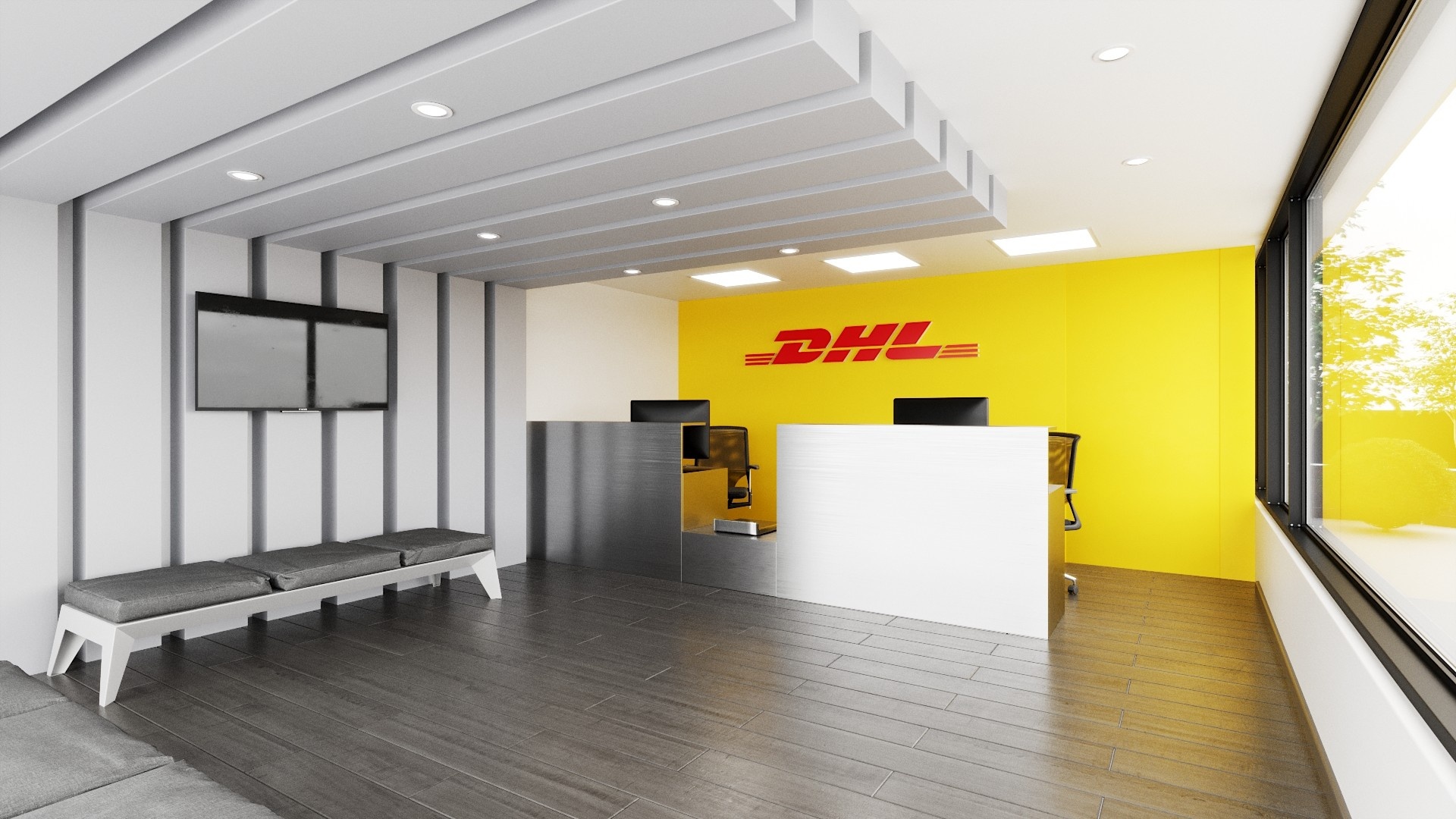 DHL: Standard international and domestic parcel services, Package delivery. 1920x1080 Full HD Background.