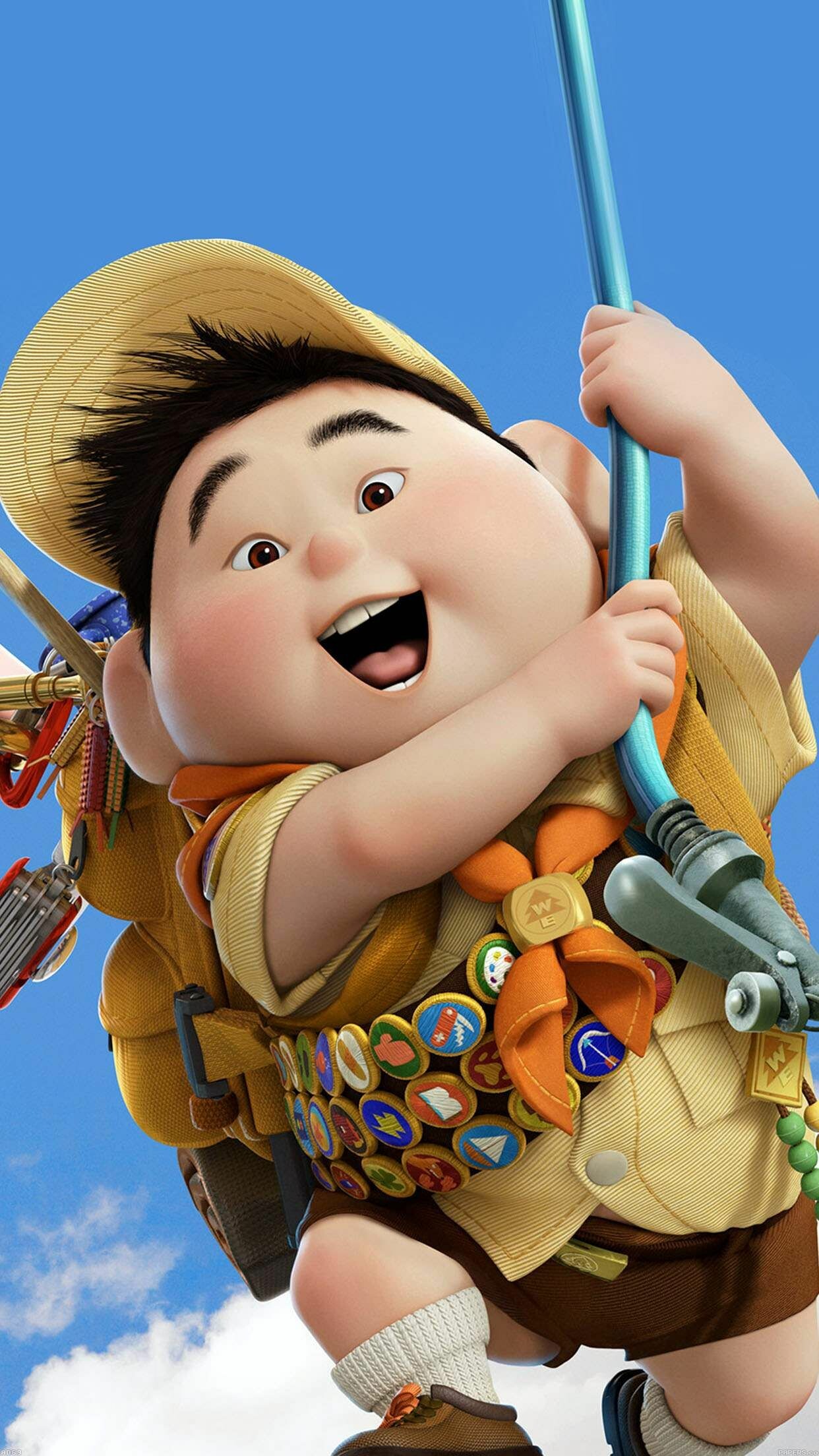 Up (Cartoon): Russell, The deuteragonist of Disney/Pixar's 2009 animated feature film. 1250x2210 HD Wallpaper.