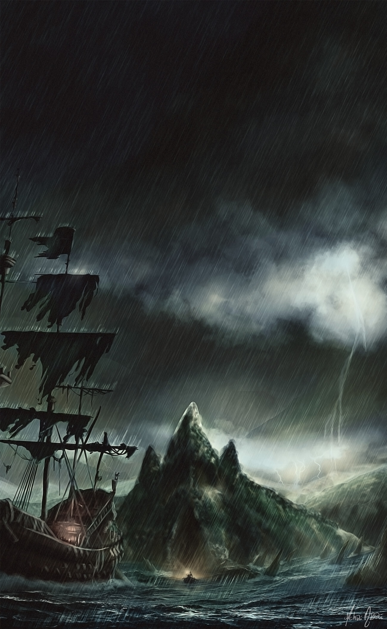 Ghost Ship: A shipwreck at the coast of the ocean, The front part of a commercial vessel. 1300x2110 HD Wallpaper.