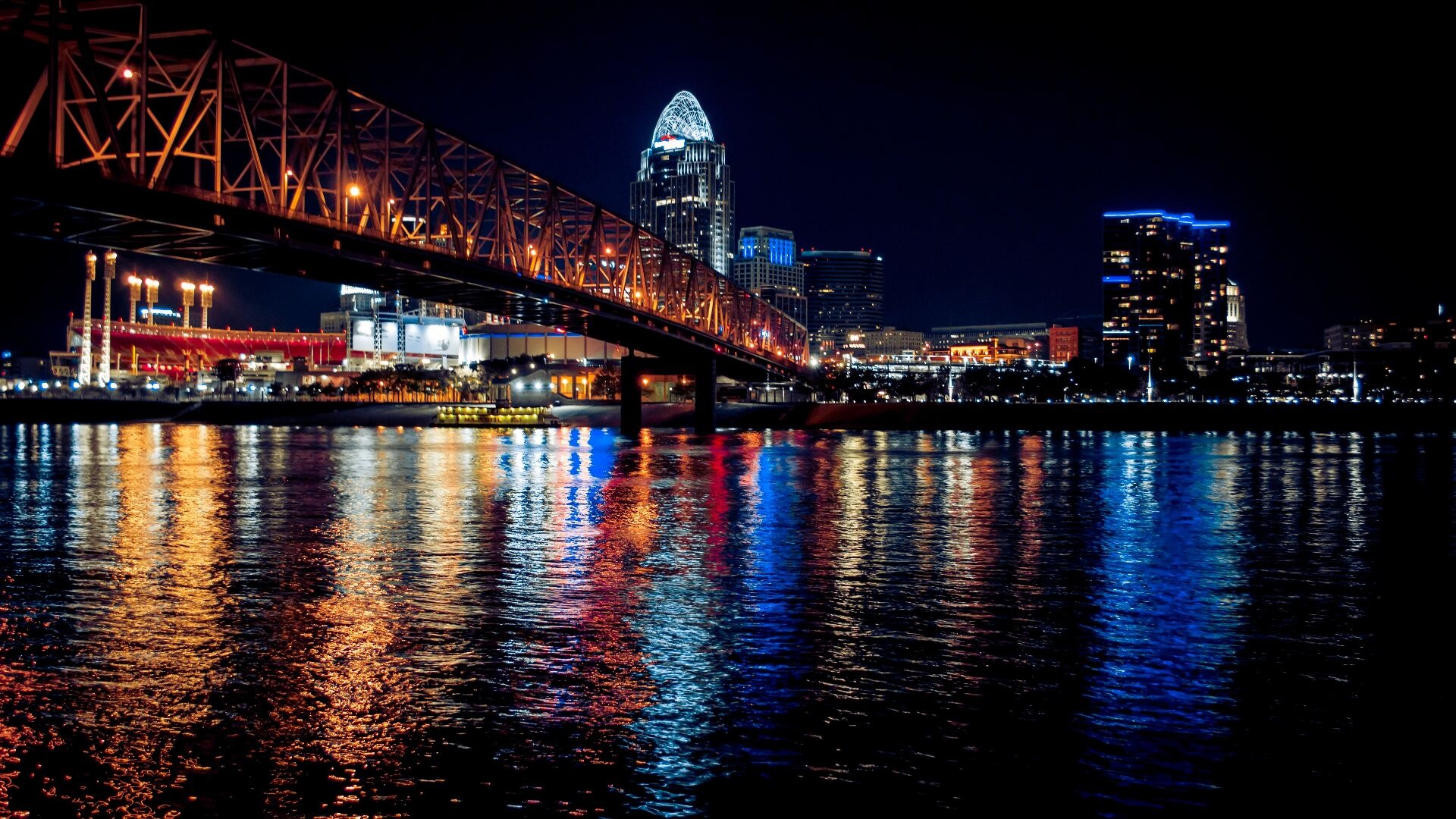 Cincinnati Skyline, Travels, Urban city, Night lights, 1920x1080 Full HD Desktop