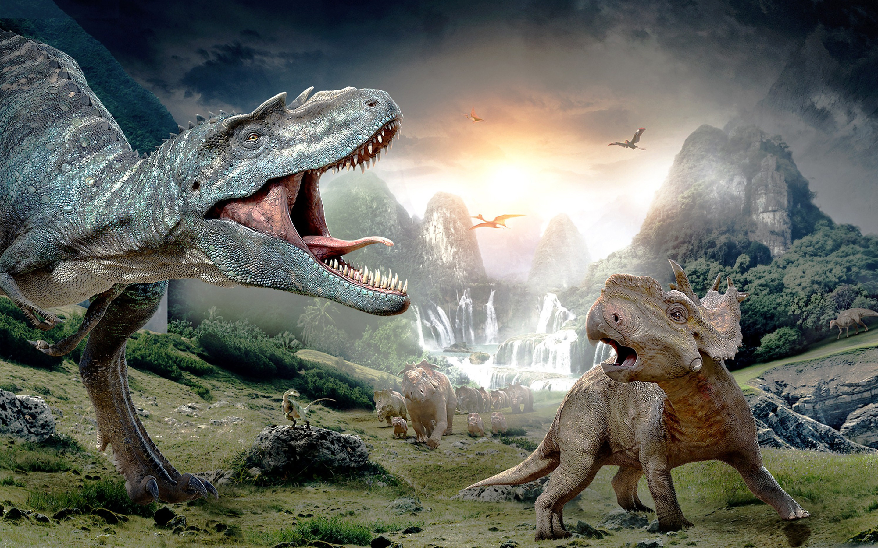 3D dinosaur wallpaper, Depth and dimension, Eye-catching designs, Mesozoic art, 2880x1800 HD Desktop
