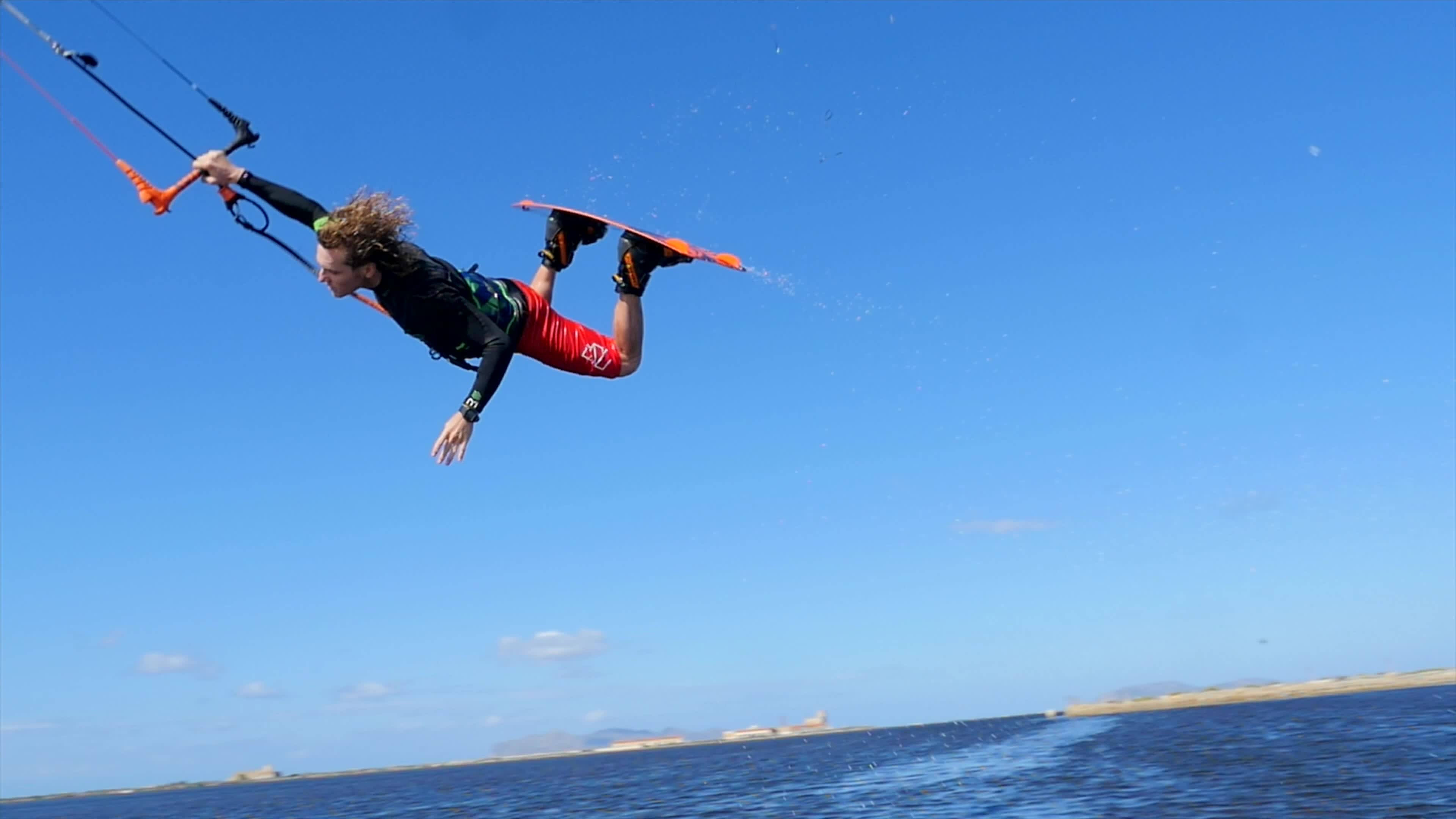 Kiteboarding tricks, Jumping and flipping, Thrilling aerial maneuvers, HD stock video, 3840x2160 4K Desktop