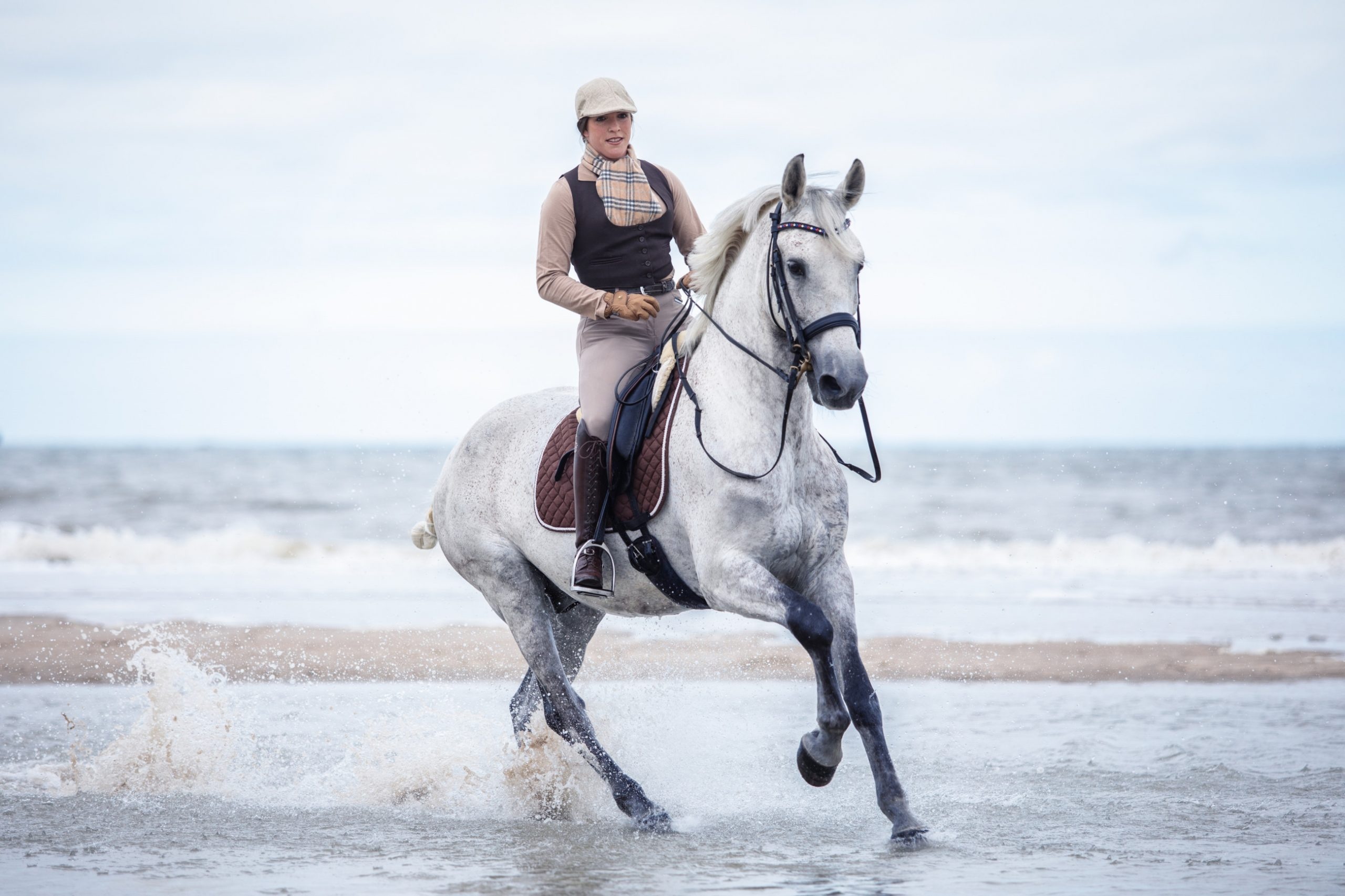 Equitation: Pleasure riding on the beach, Recreational outdoor equestrian activity. 2560x1710 HD Background.