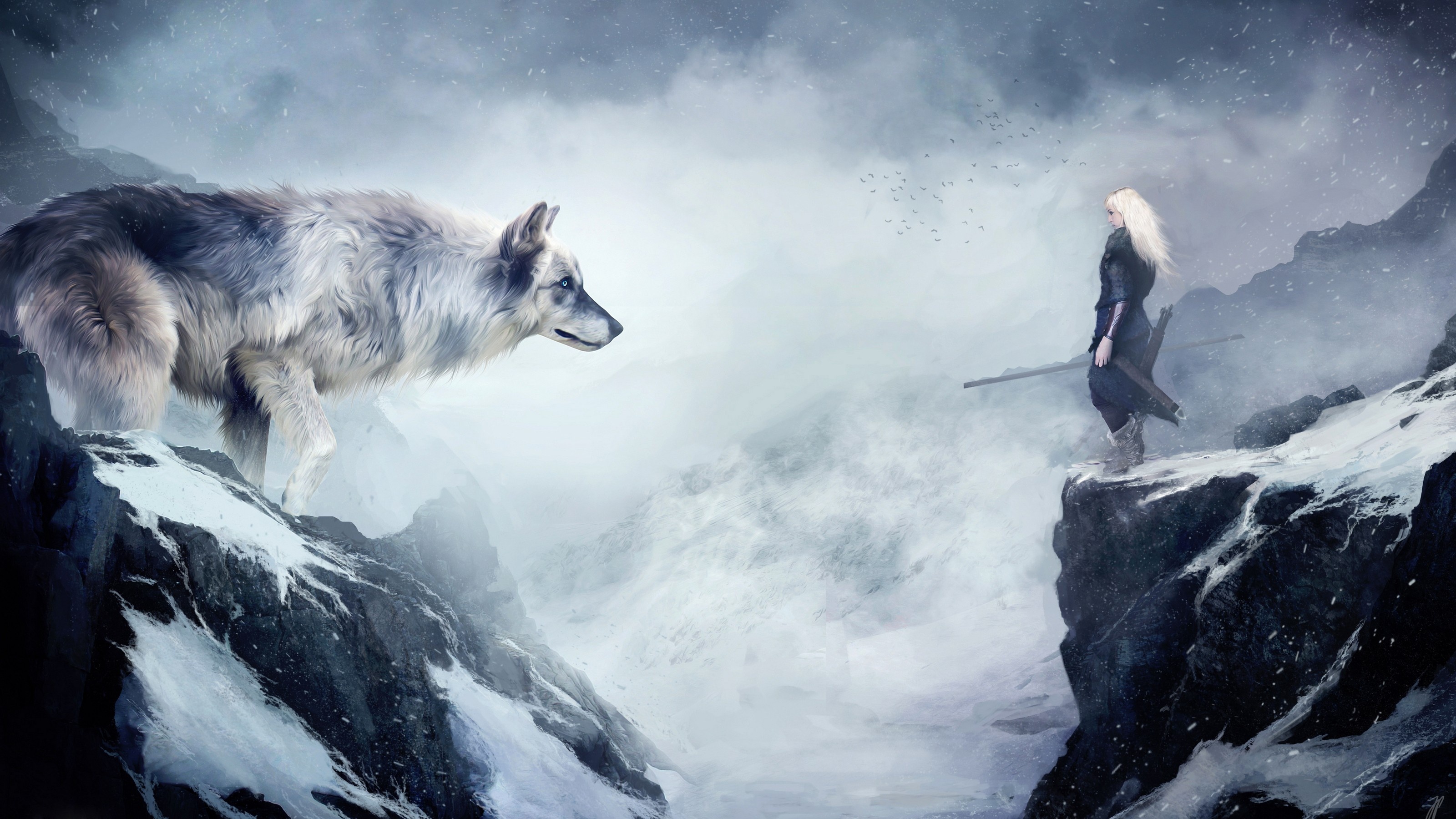 Ice wolf, Fantasy art, Snowy landscapes, Majestic creature, 3200x1800 HD Desktop