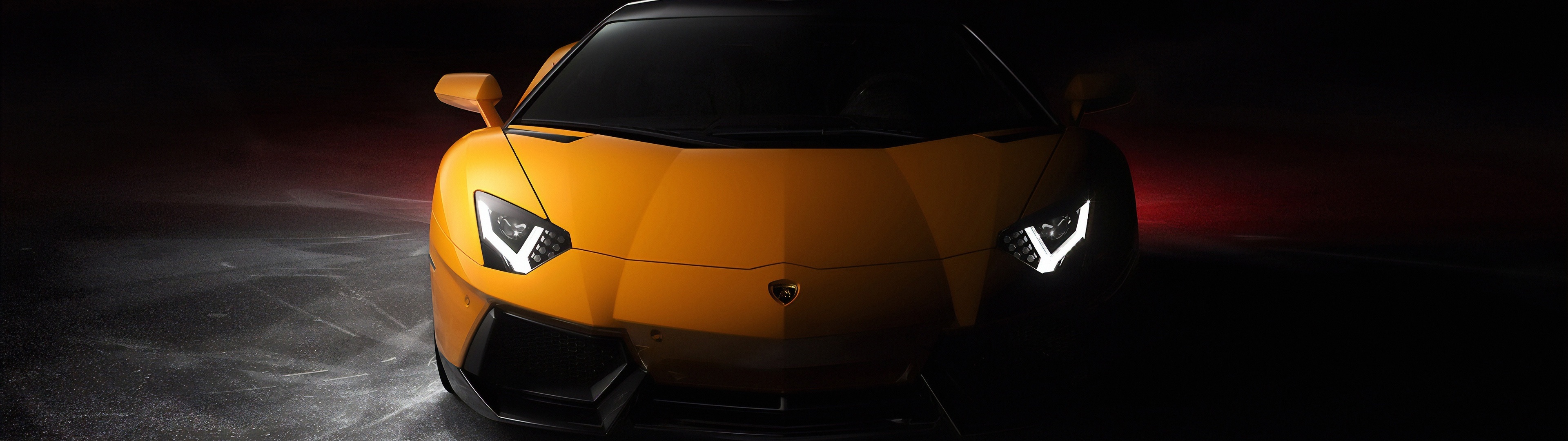 Lamborghini Aventador, 4K wallpaper, Sports cars, Sleek black background, 3840x1080 Dual Screen Desktop