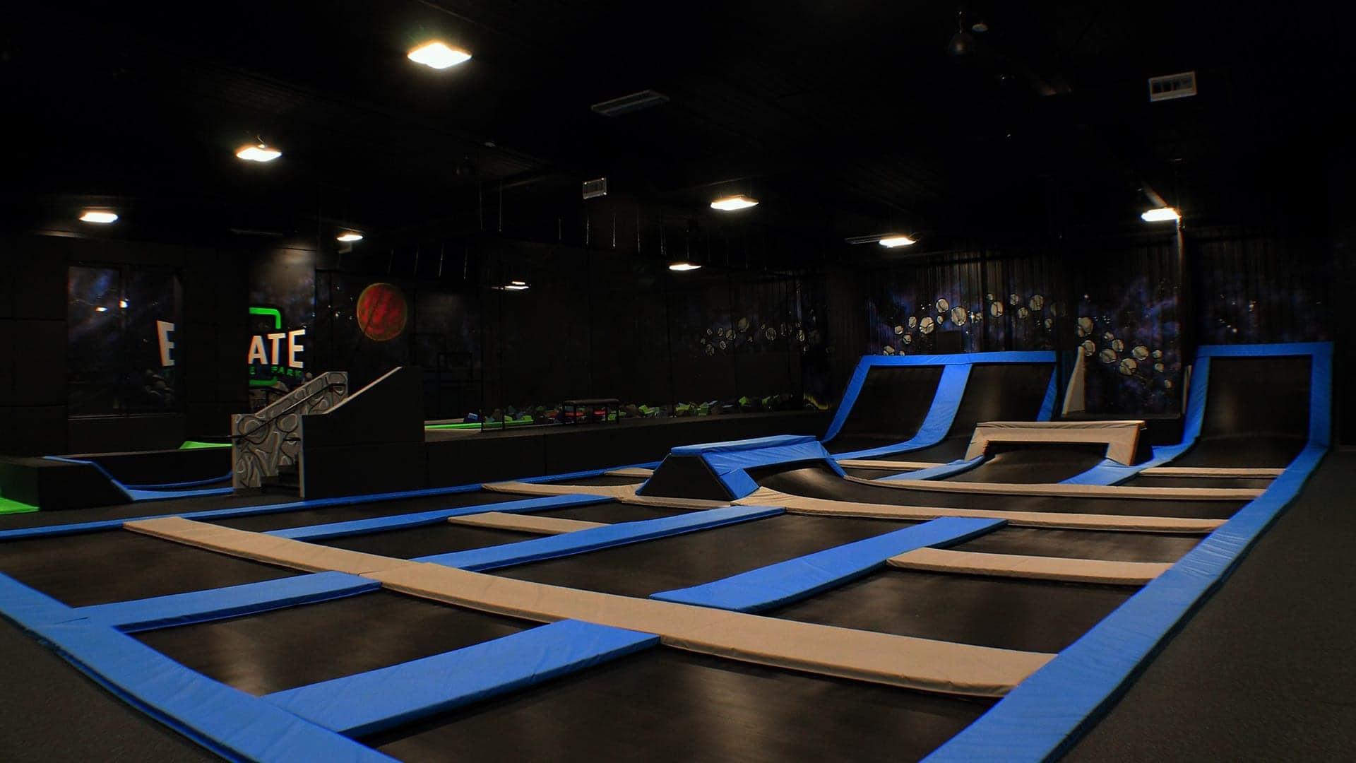 Trampolining: Multi-level trampoline park, Outdoor recreational activity, A family leisure and sports. 1920x1080 Full HD Wallpaper.