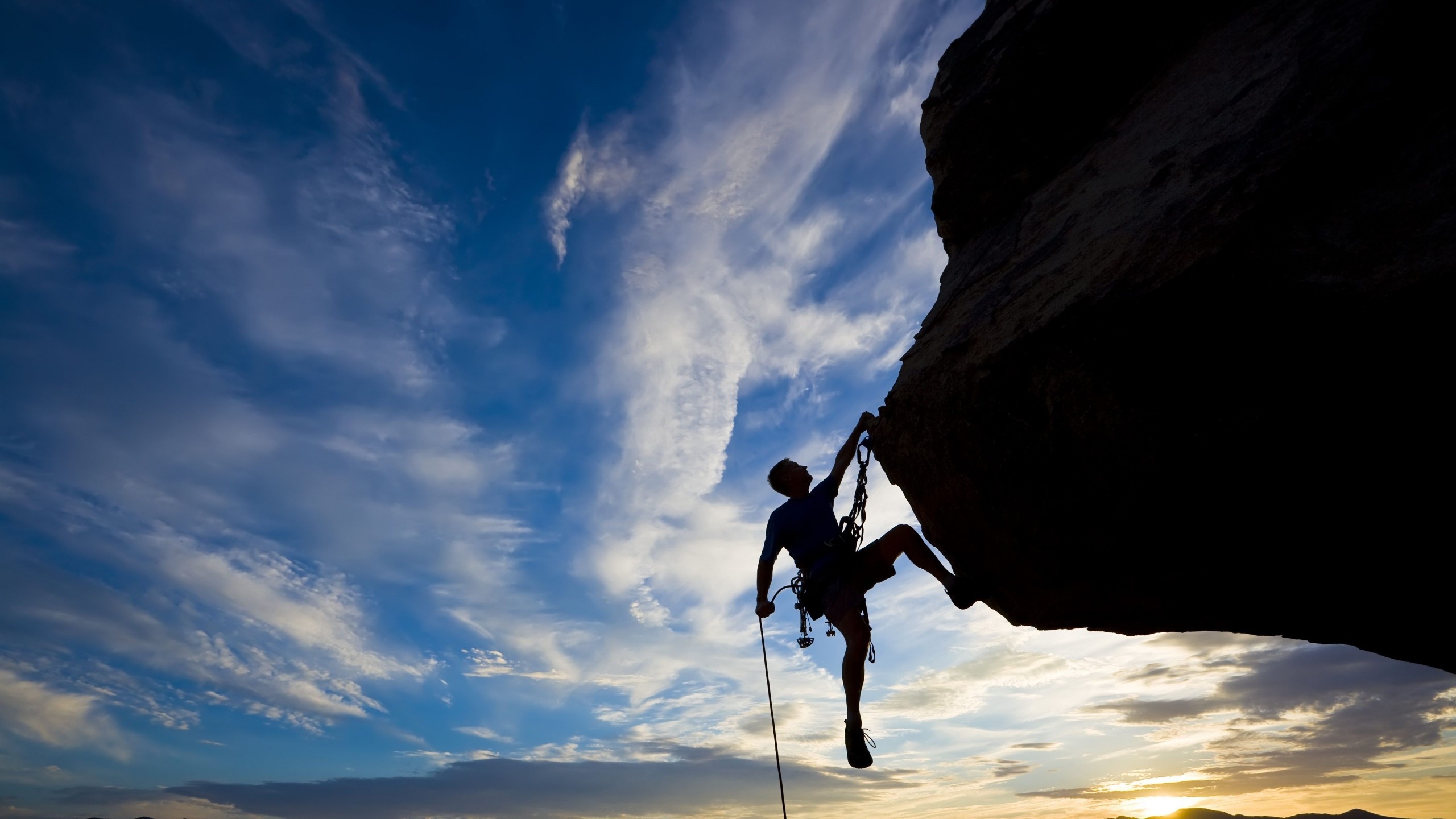 Climbing, Extreme sport silhouette, Sunset adventure, Athlete wallpapers, 2560x1440 HD Desktop