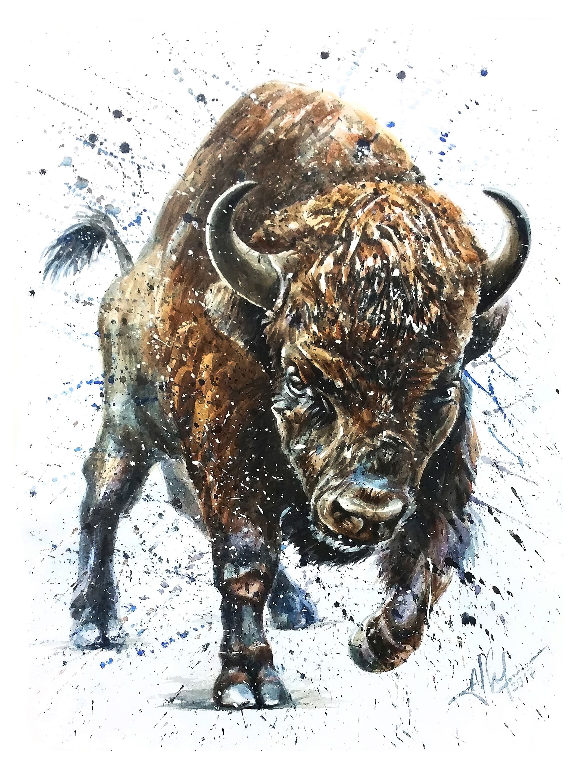 Expressive buffalo watercolor, Buffalo tattoo inspiration, Buffalo artwork, Watercolor buffalo painting, 1970x2630 HD Handy