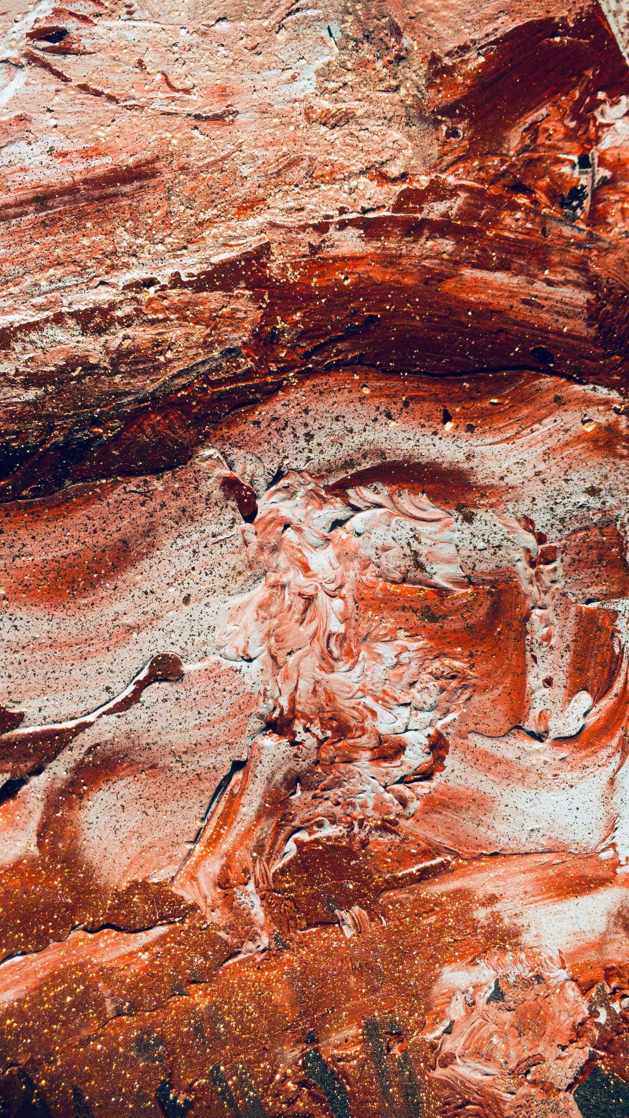 Geology: Red marble, Rock formation, A metamorphic rock composed of recrystallized carbonate minerals. 2160x3840 4K Background.