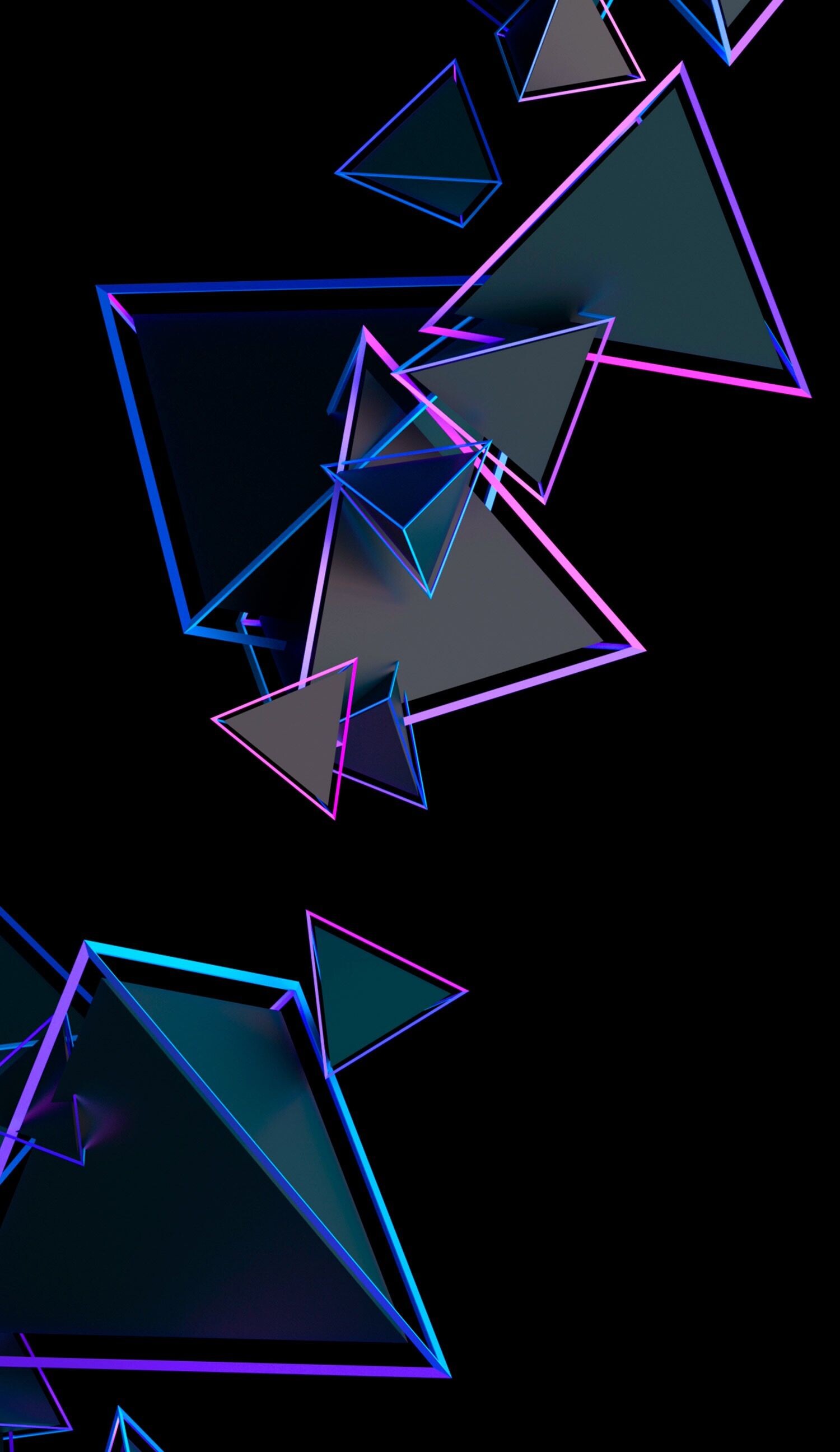 Triangle: Three-dimensional space, Pyramids, Lines structure. 1500x2600 HD Background.