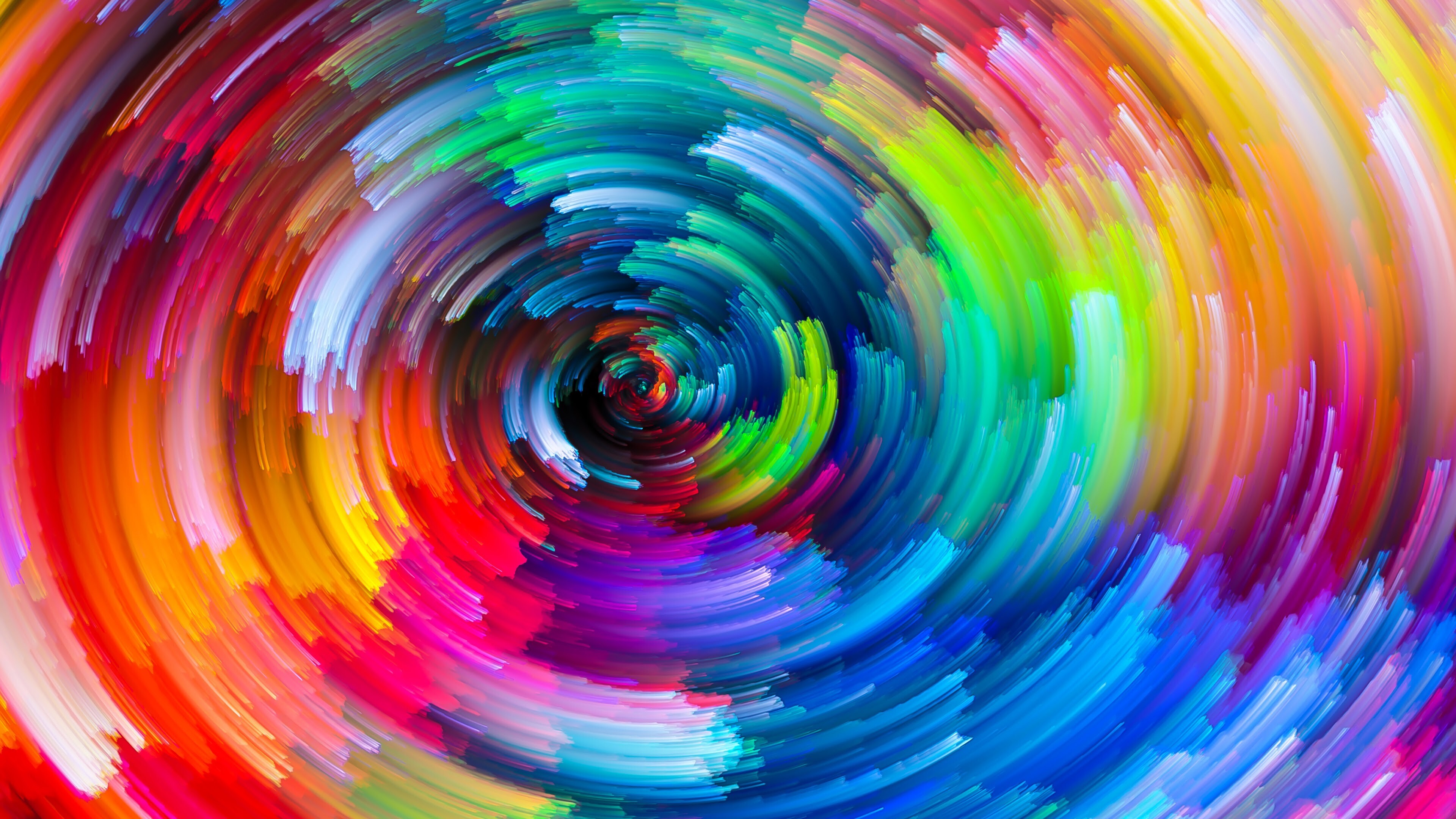 Rainbow Colors: Abstract multitone circle, Digital art, Swirl. 3840x2160 4K Background.