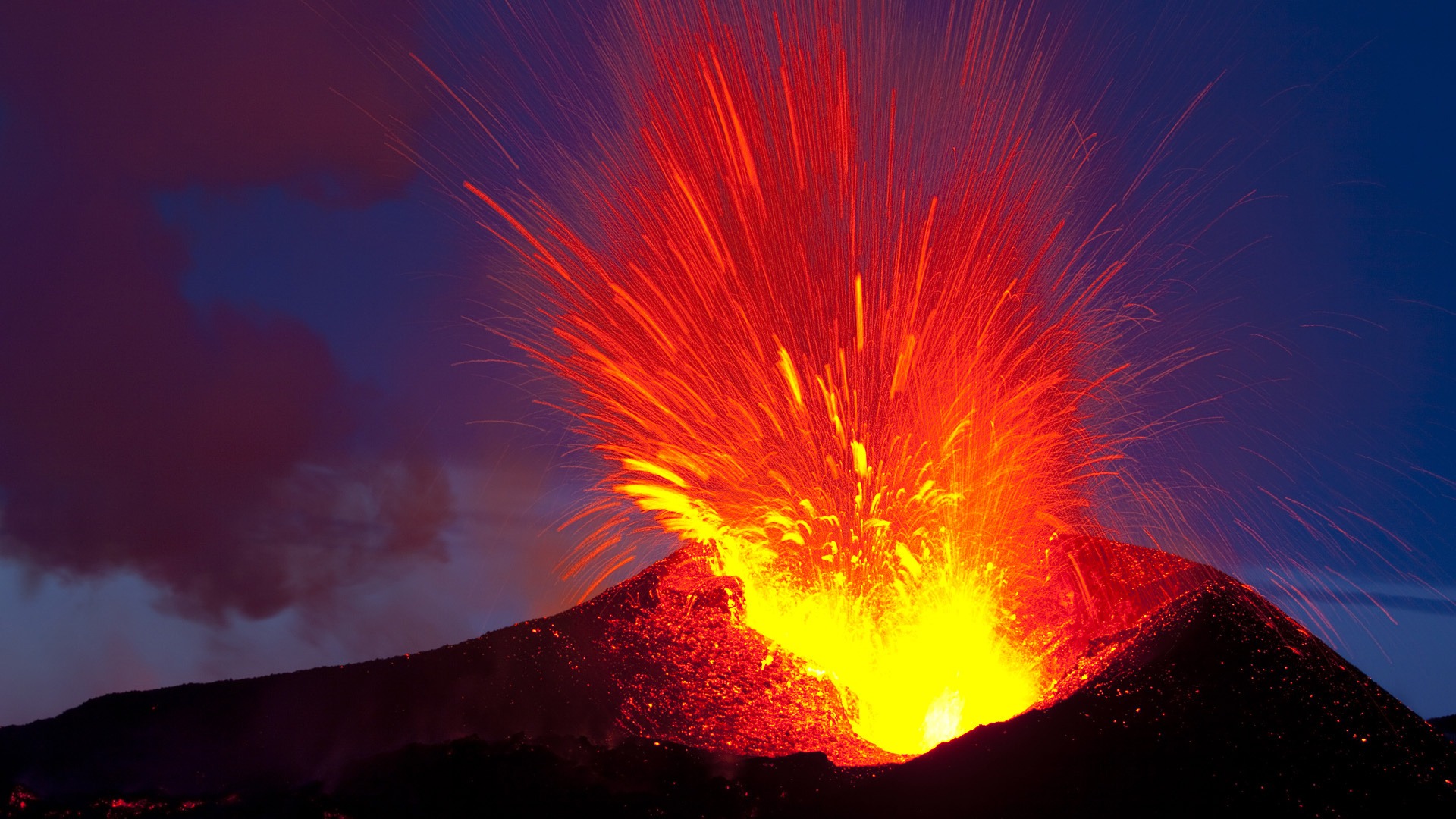 Volcano lava eruption, Night HD wallpaper, Nature's fury, Mesmerizing beauty, 1920x1080 Full HD Desktop