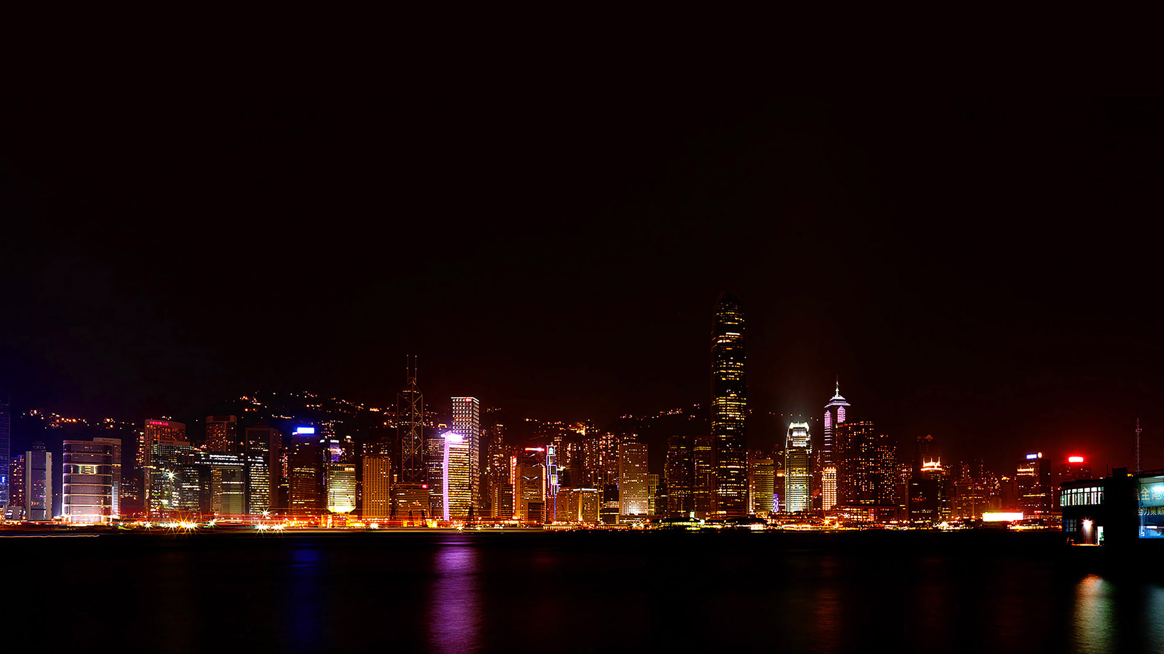 Hong Kong Skyline, Dark art, City at night, Skyline view, 3840x2160 4K Desktop