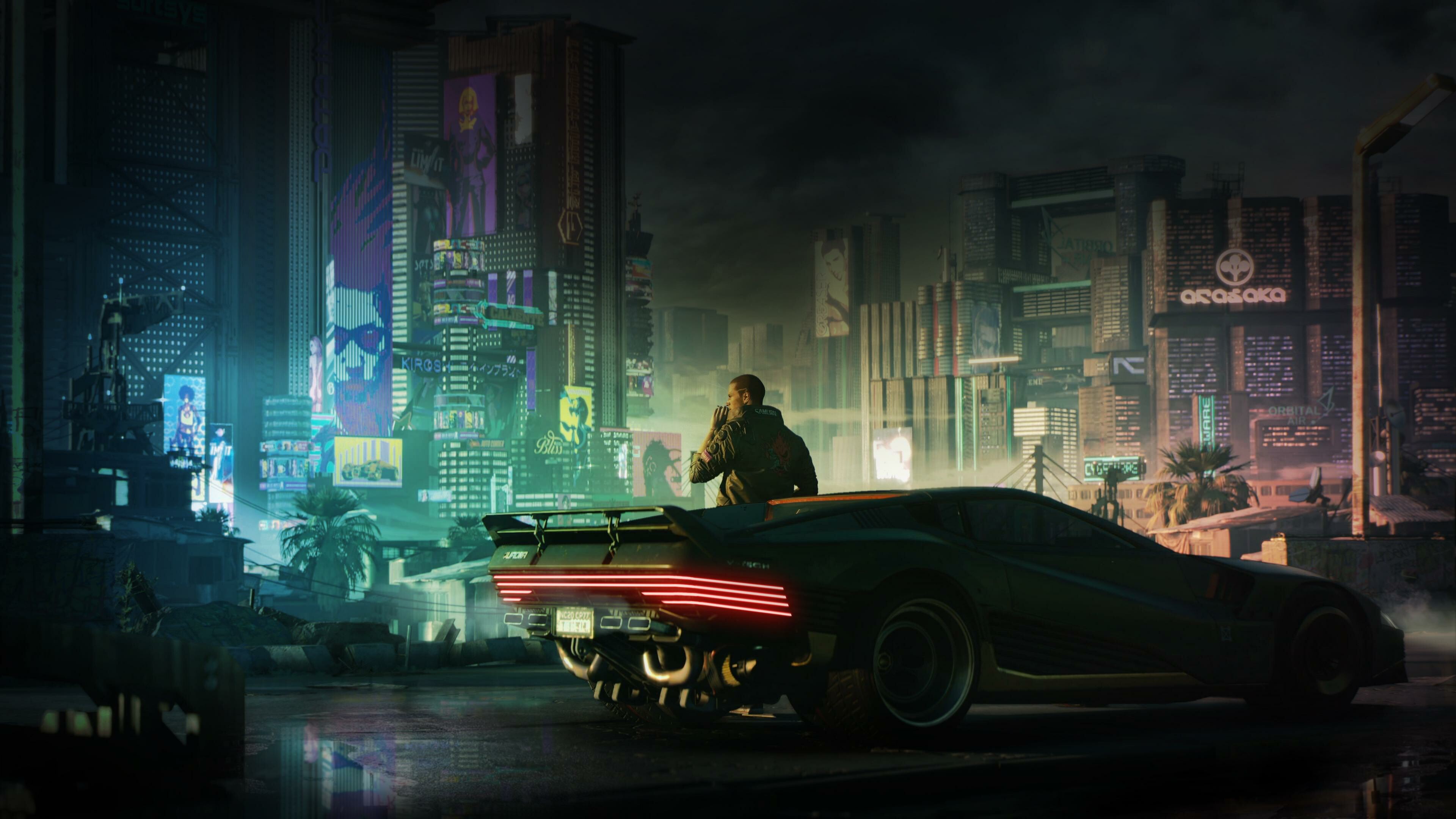 Cyberpunk 2077: Players assume the first-person perspective of a customisable mercenary known as V, who can acquire skills in hacking and machinery with options for melee and ranged combat. 3840x2160 4K Wallpaper.