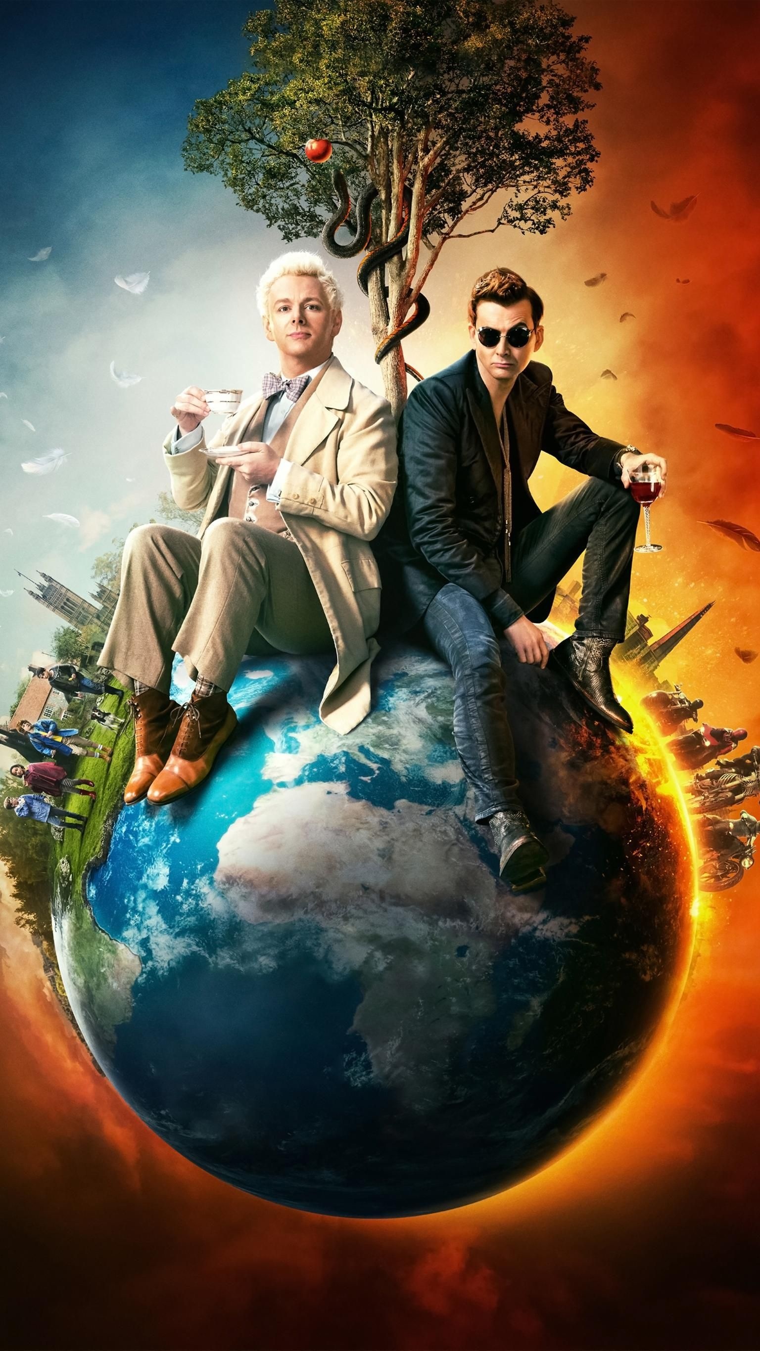 Good Omens, HD wallpapers, Vibrant visuals, Eye-catching backgrounds, 1540x2740 HD Handy