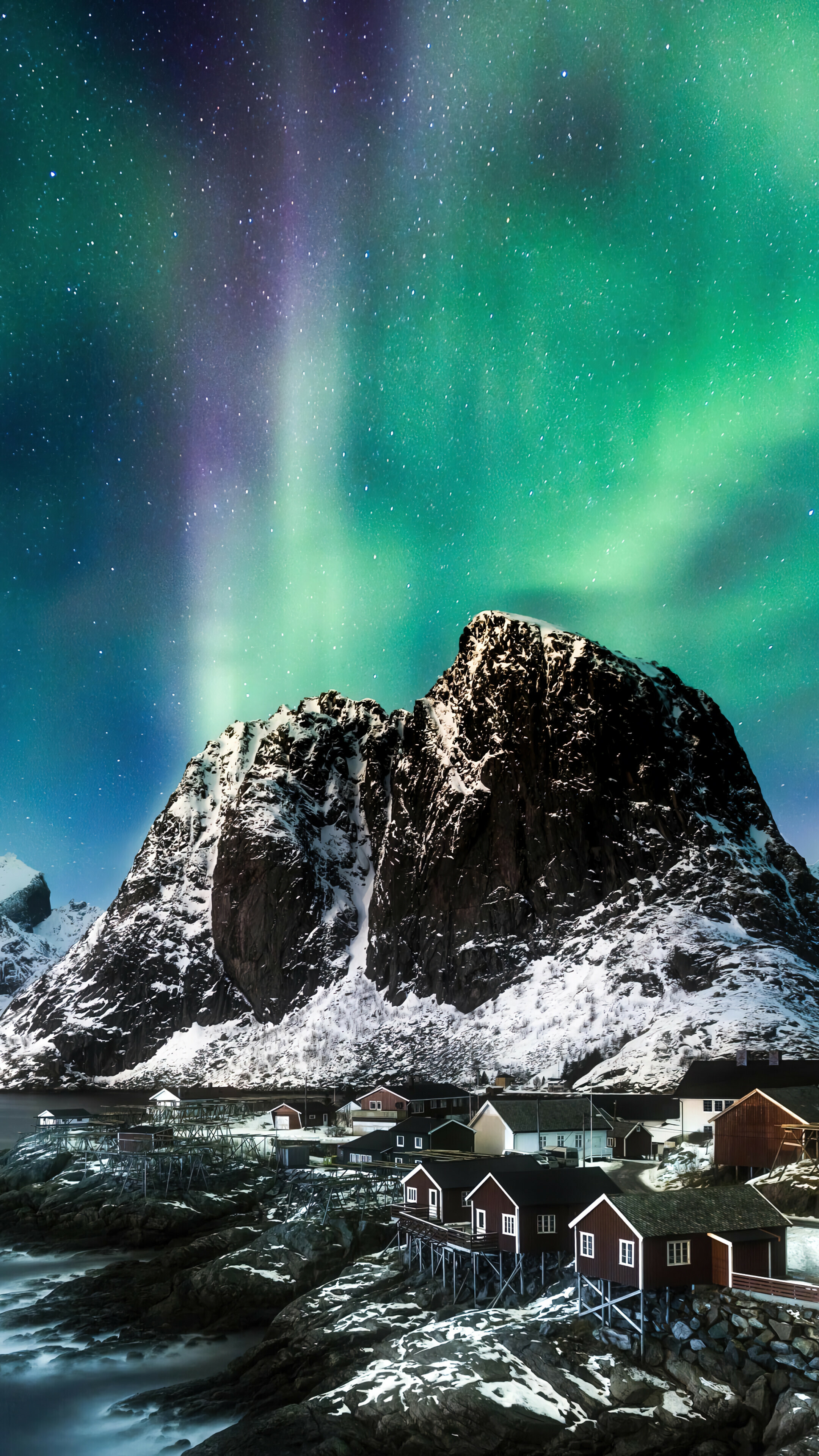 Norway: Aurora Borealis, Island, Scenery, The country has a total area of 148,729 sq miles. 2160x3840 4K Background.