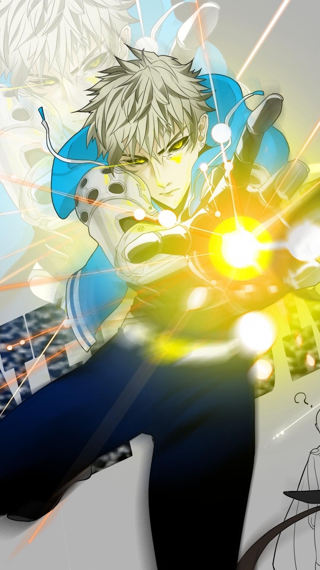 Genos: Anime One-Punch Man, Used Incineration Cannon against Mosquito Girl. 1080x1920 Full HD Wallpaper.