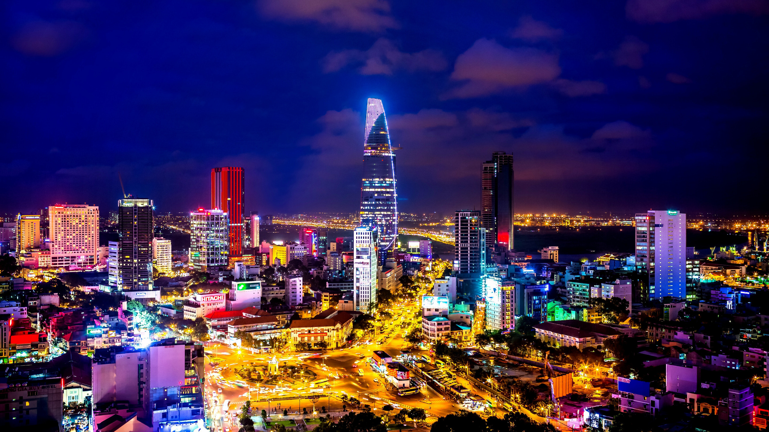 Night Vietnam, Saigon Ho Chi Minh City, Urban lights, Vibrant cityscape, 2560x1440 HD Desktop