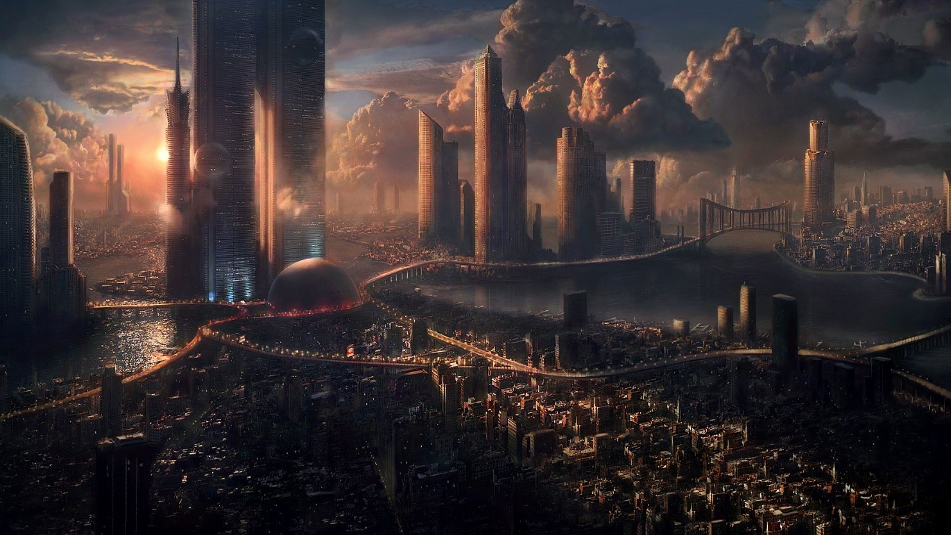 Futuristic City Skyline, Sci-fi metropolis, High-tech architecture, Urban fantasy, 1920x1080 Full HD Desktop