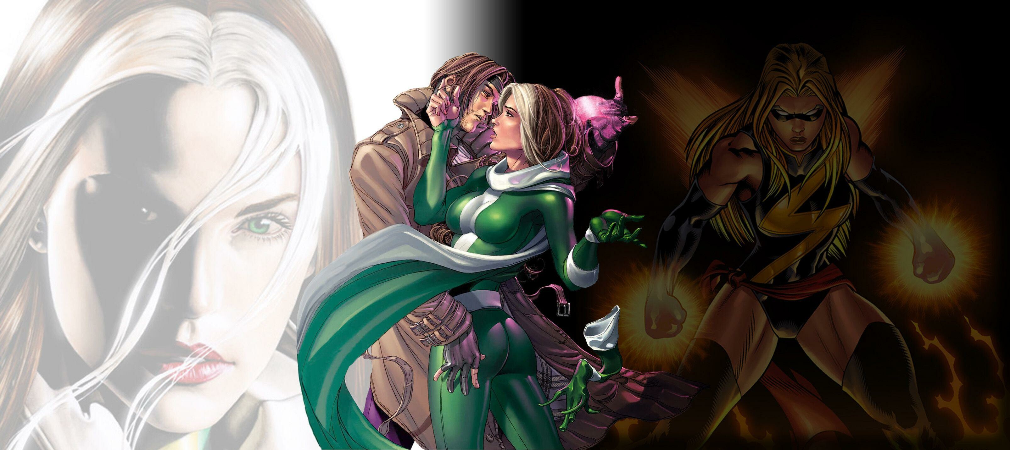 Rogue (Marvel): Gambit and Anna Marie LeBeau, Marvel Comics characters, X-Men. 3220x1440 Dual Screen Wallpaper.