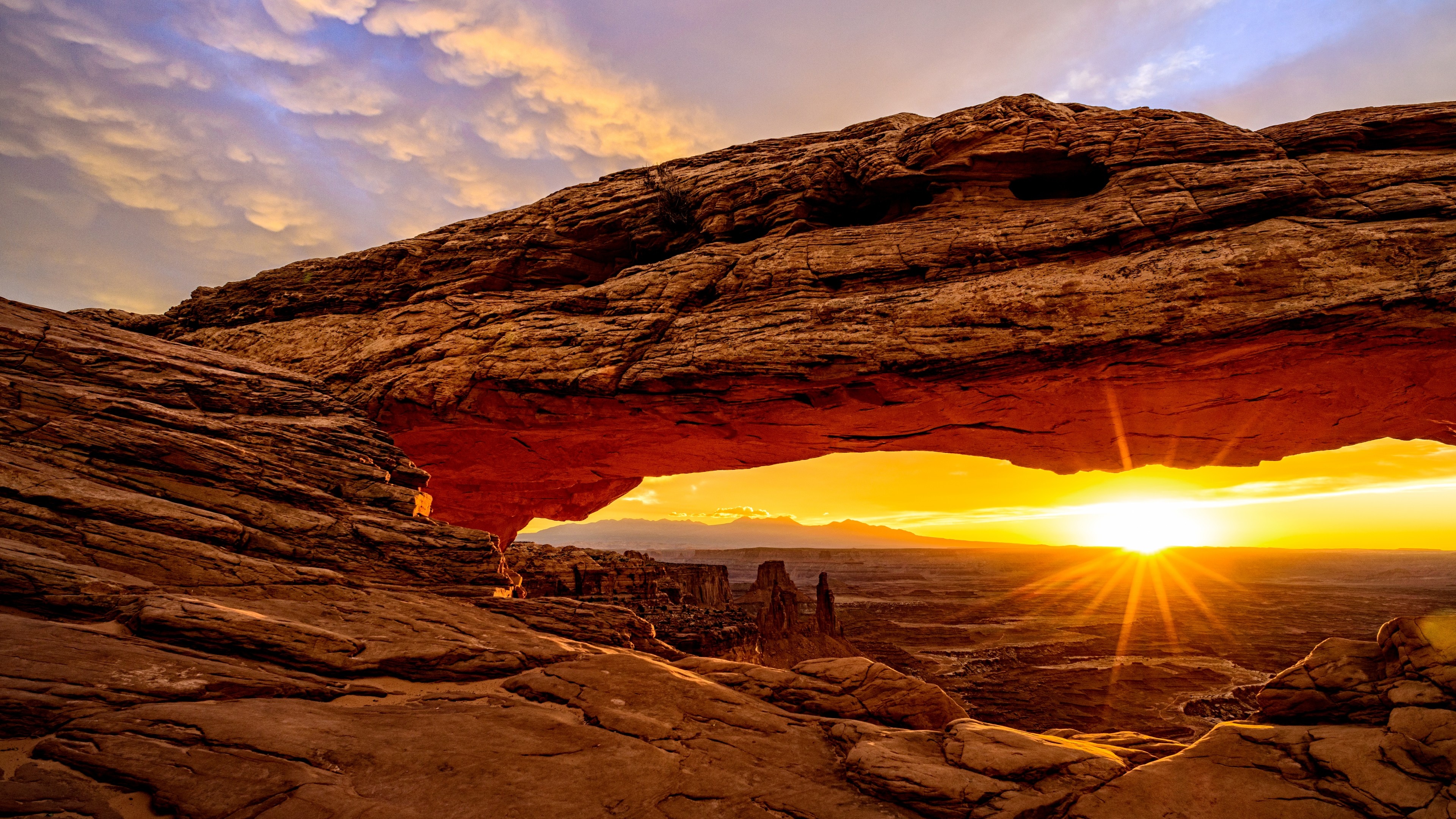 Utah: Mesa Arch, Rotary Arch, The western half lies in the Great Basin. 3840x2160 4K Background.