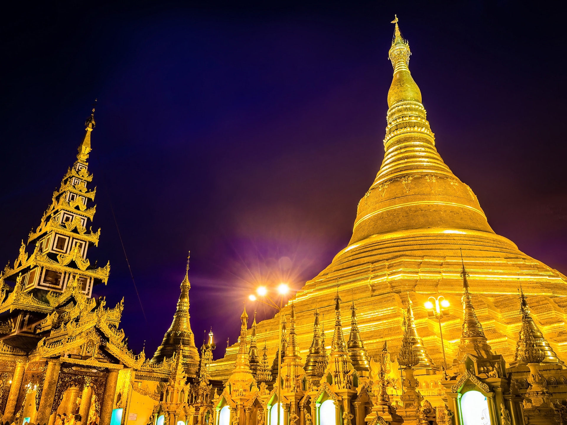 Shwedagon Pagoda, Night view, Yangon, Serene atmosphere, 1920x1440 HD Desktop