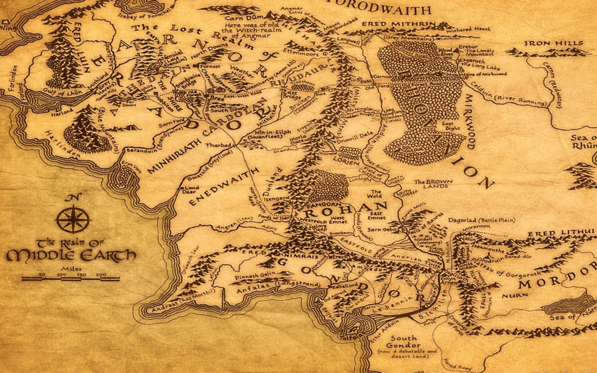 Lord of the Rings Map, Middle Earth, Wallpaper, 1920x1200 HD Desktop