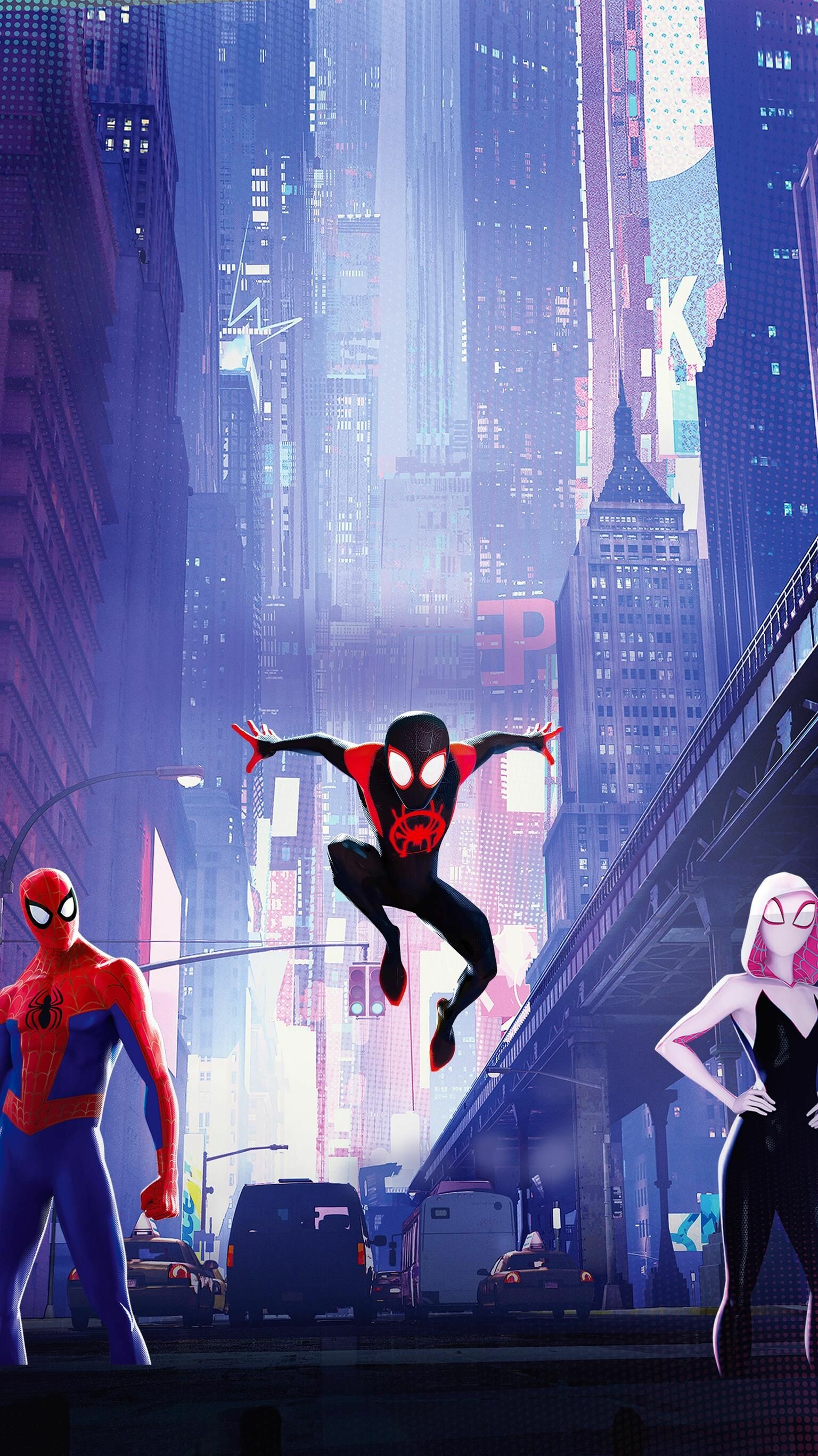 Spider-Man: Into the Spider-Verse: Miles Morales, teams up with other Spider-People from different dimensions to save New York City. 1540x2740 HD Background.