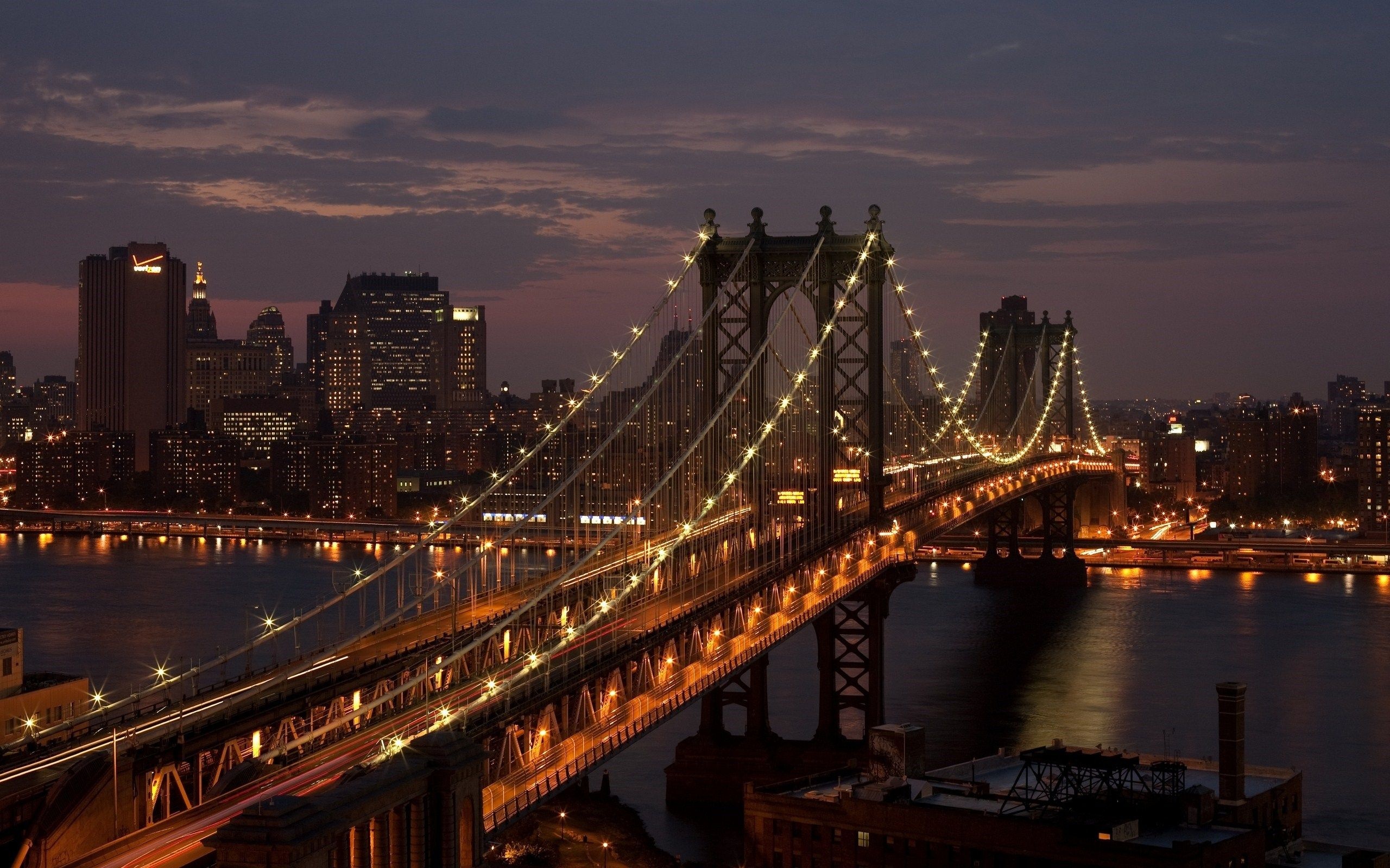 New York, Night, Travels, Manhattan Bridge, 2560x1600 HD Desktop