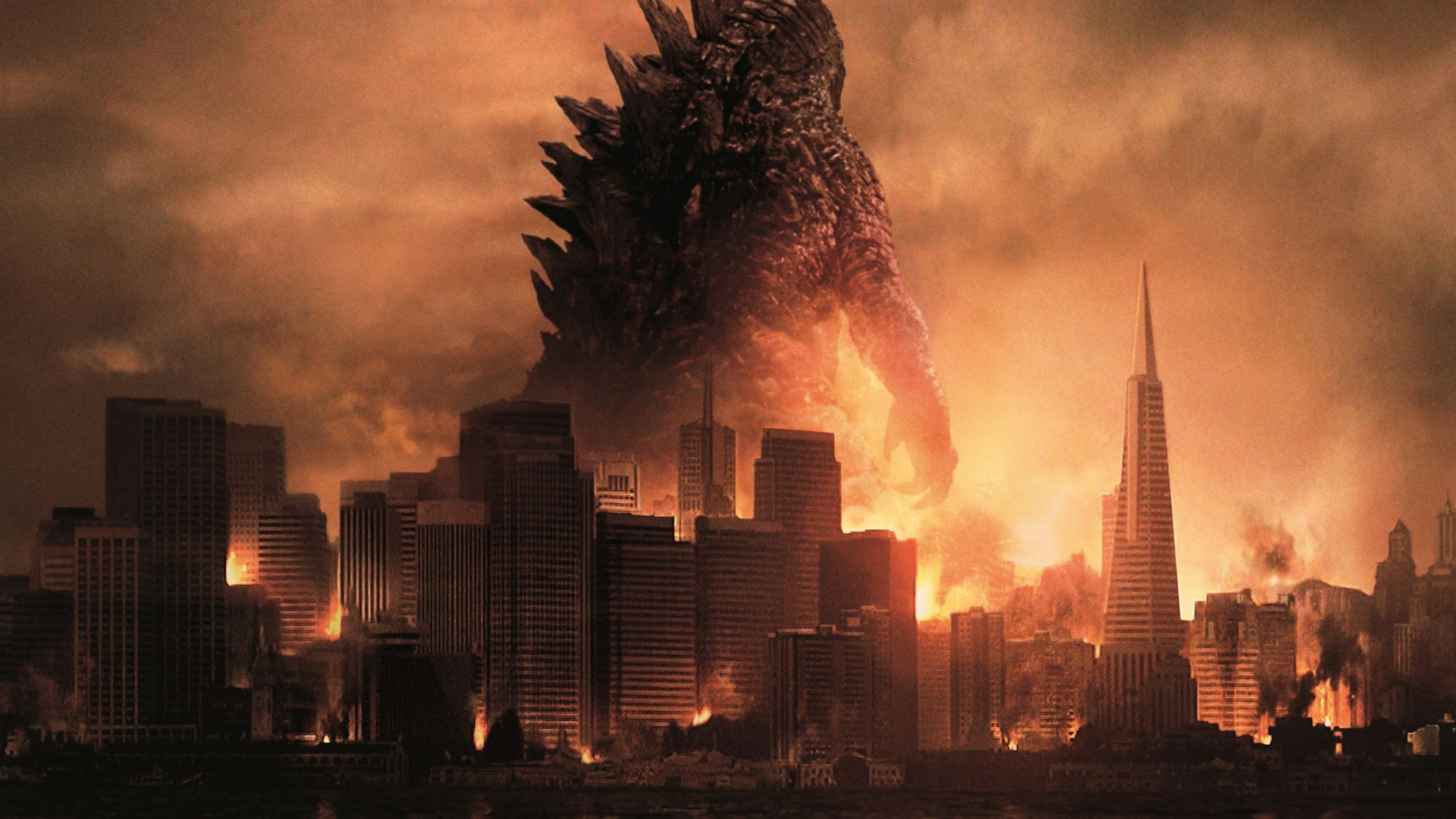 Godzilla: A 2014 American monster film directed by Gareth Edwards, Gojira. 3840x2160 4K Background.