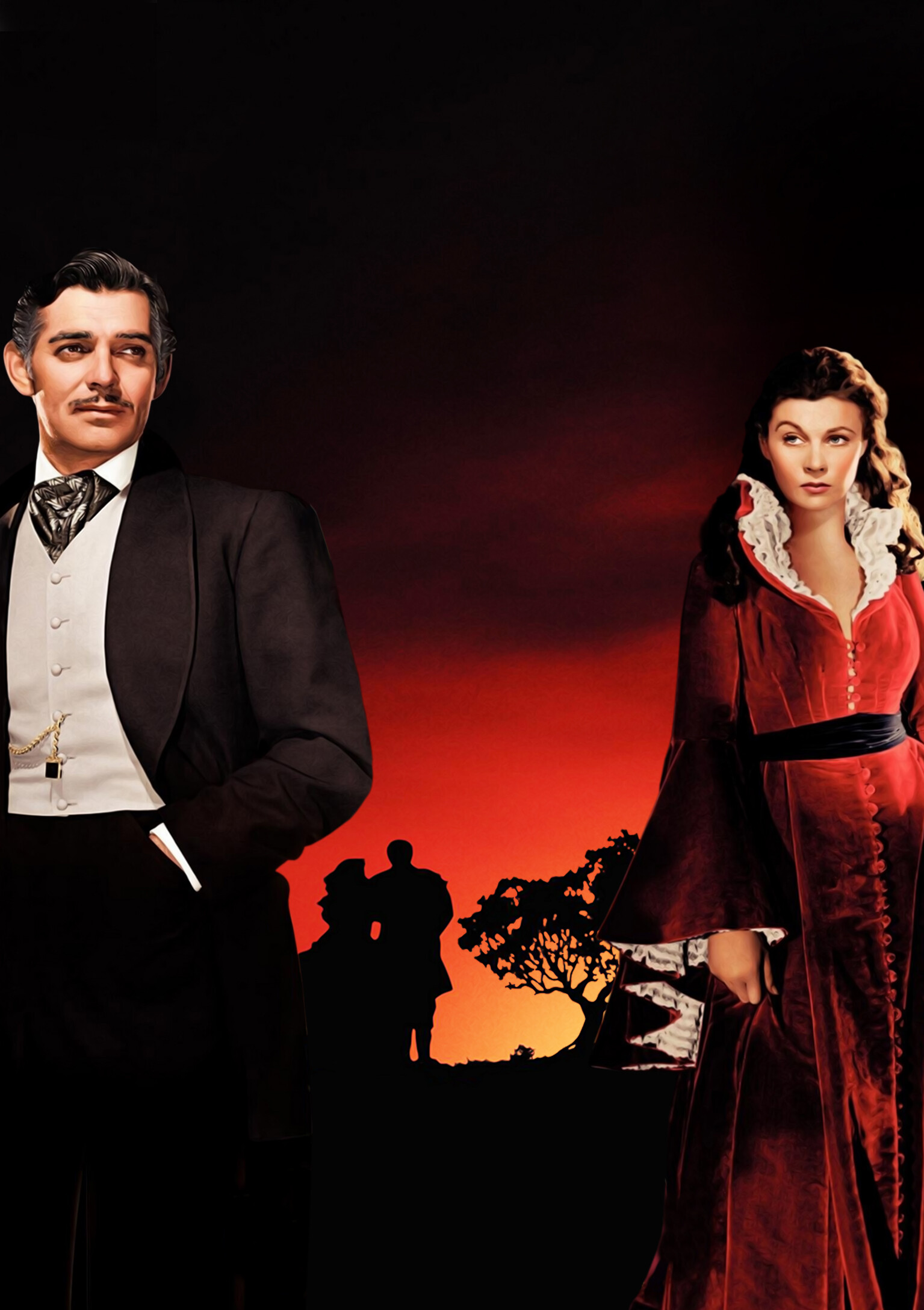 Gone with the Wind: Clark Gable and Vivien Leigh as Rhett Butler and Scarlett O'Hara. 1540x2180 HD Background.