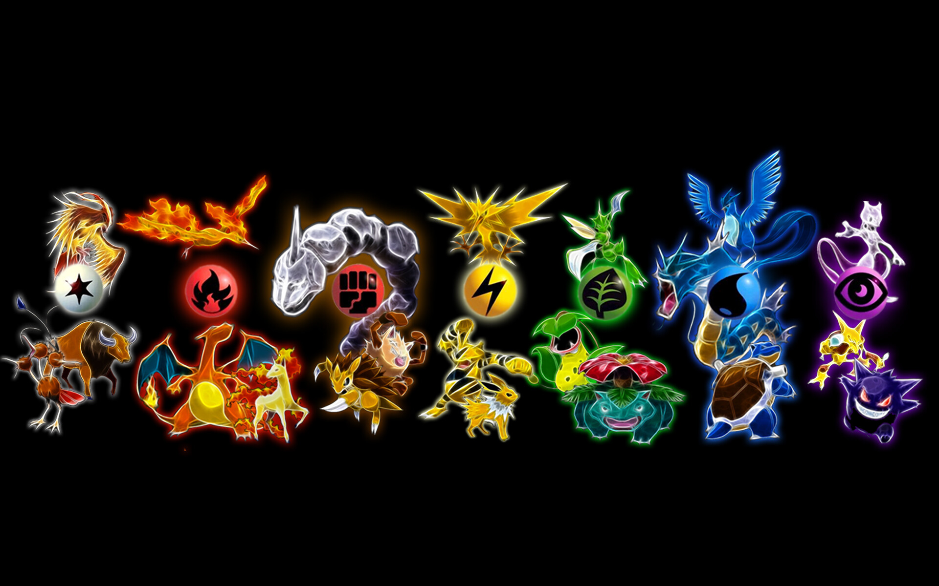 Gengar: Pokemon universe, Venusaur, Blastoise, Mewtwo, Gyarados, Pidgeot, Types, Pokedex. 1920x1200 HD Background.