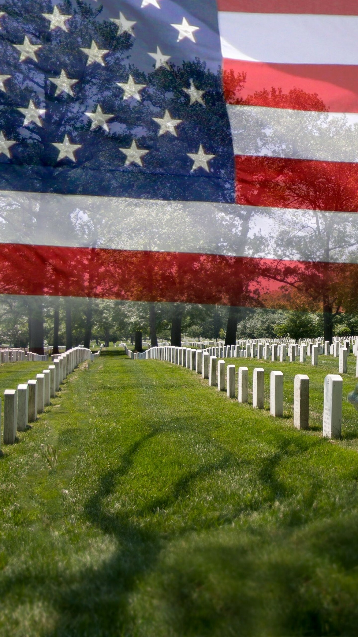Memorial Day: USA, Event, The memory of fallen American soldiers, Flag, Cemetery. 1440x2560 HD Background.