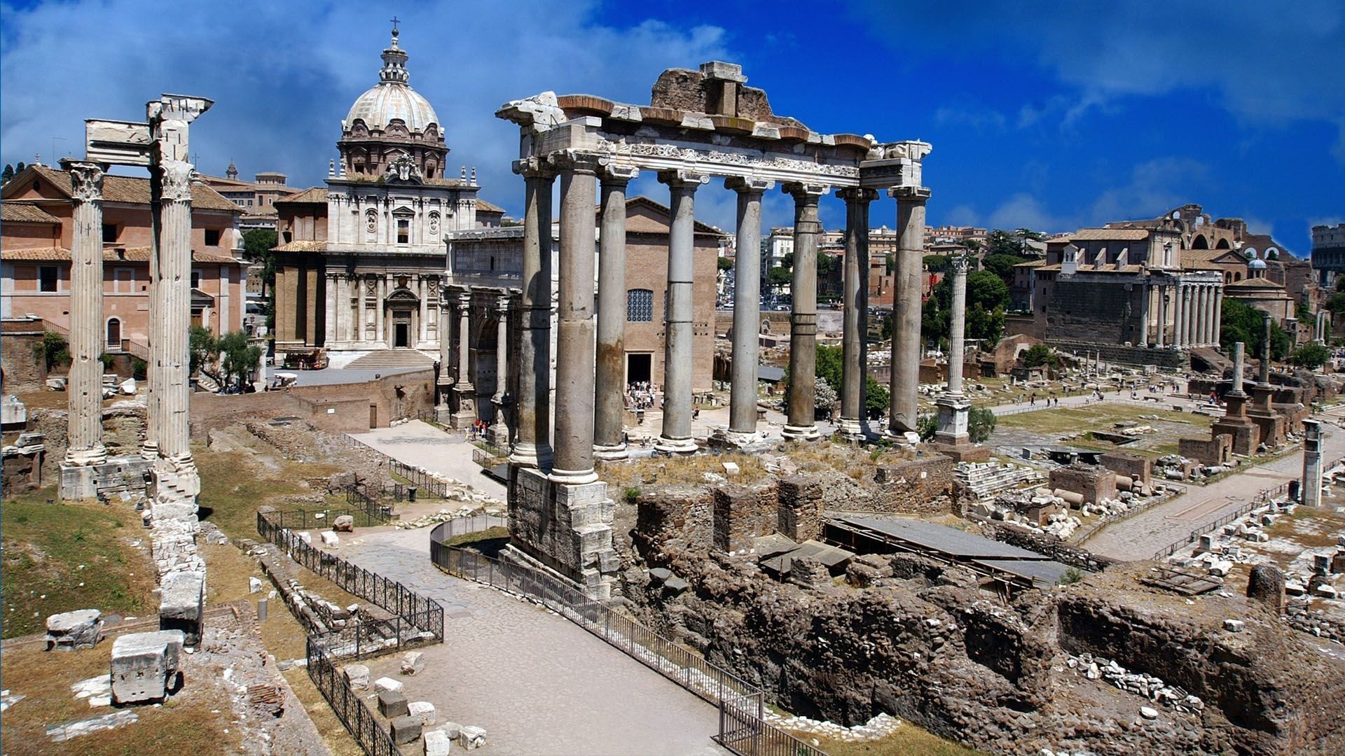 Rome: Ancient ruins, Roman Forum, Italy. 1920x1080 Full HD Wallpaper.