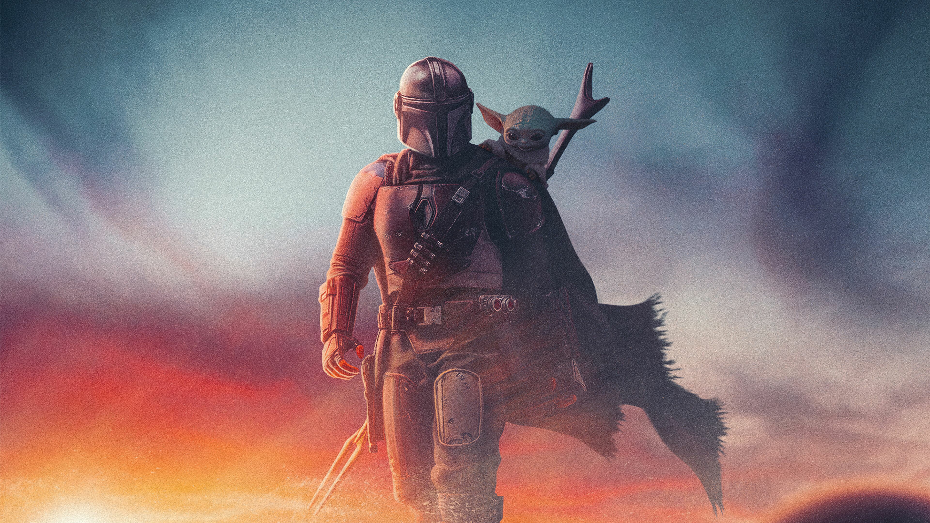 The Mandalorian: Pedro Pascal as the title character, a lone bounty hunter who goes on the run to protect "the Child". 3840x2160 4K Background.