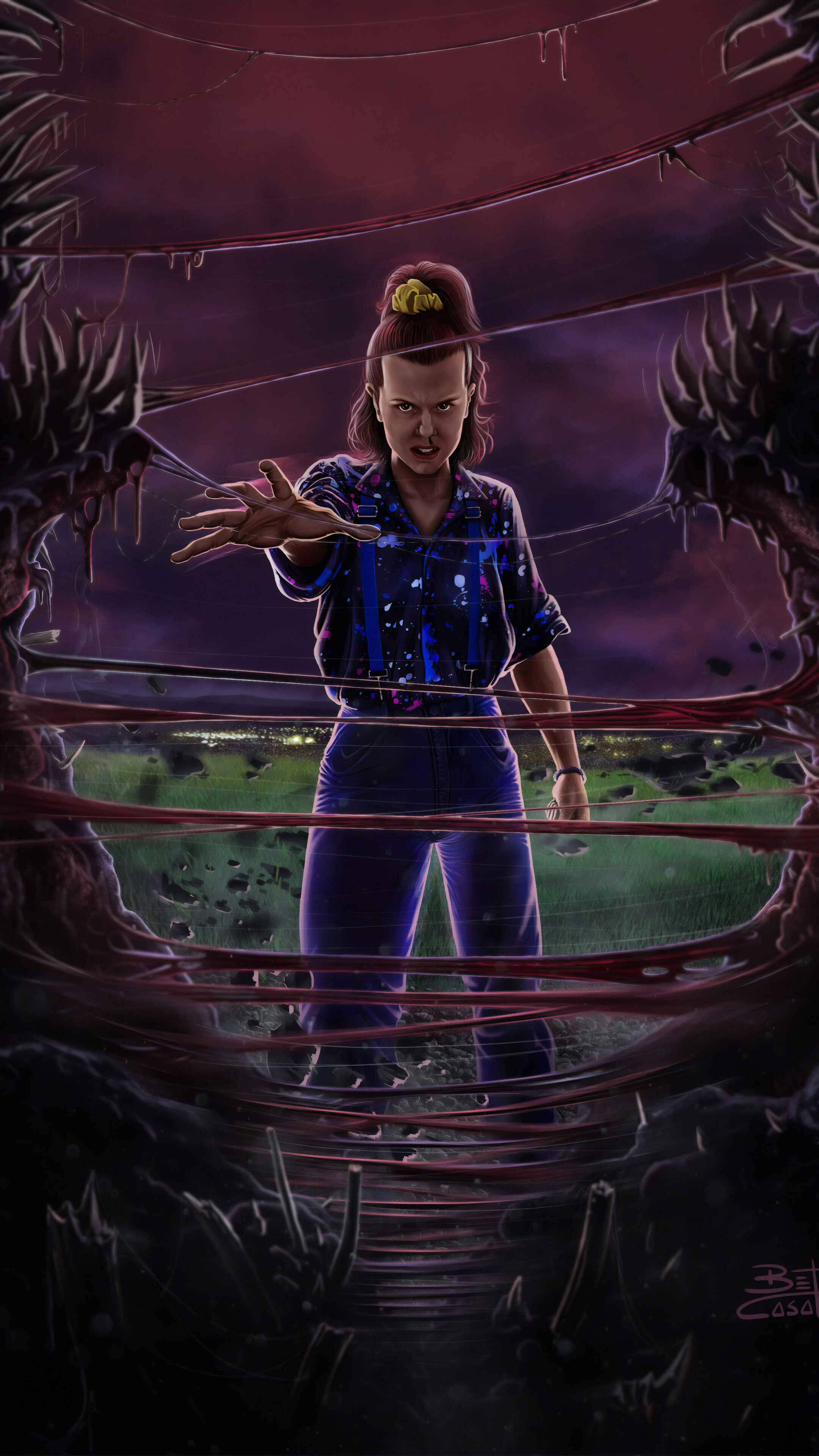 Stranger Things: Eleven, one of the protagonists of the Netflix science fiction horror drama series. 2160x3840 4K Background.