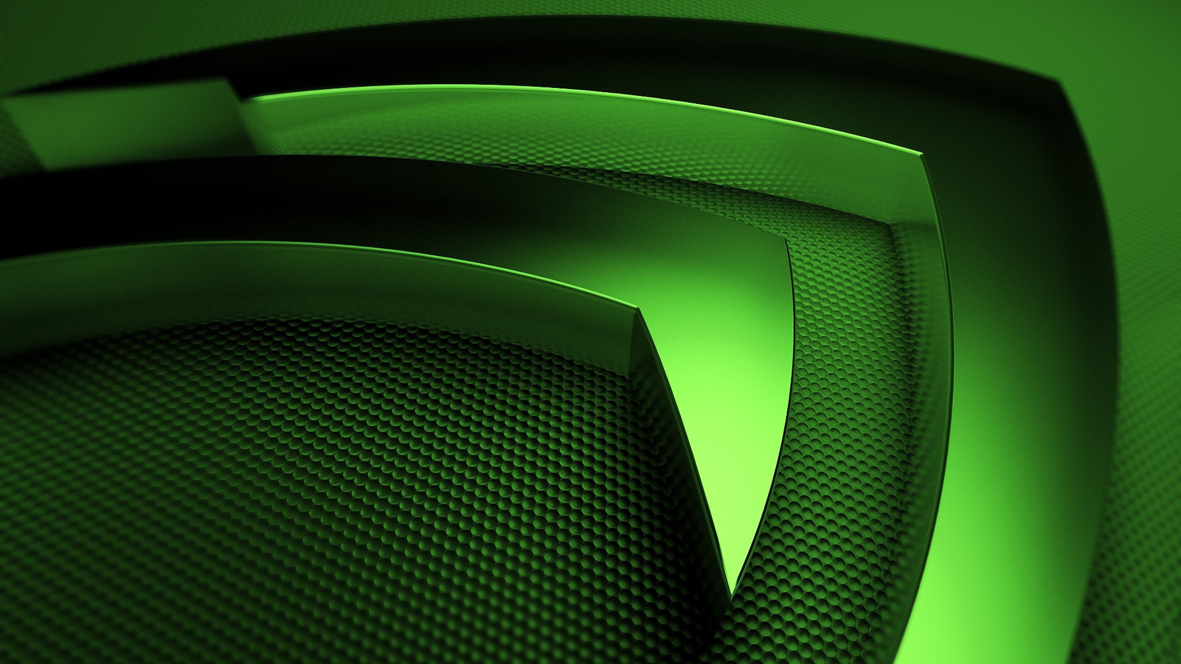Backdrop: NVIDIA GTX, Green, Three-dimensional space, Reflections, Sharp angles. 3840x2160 4K Background.