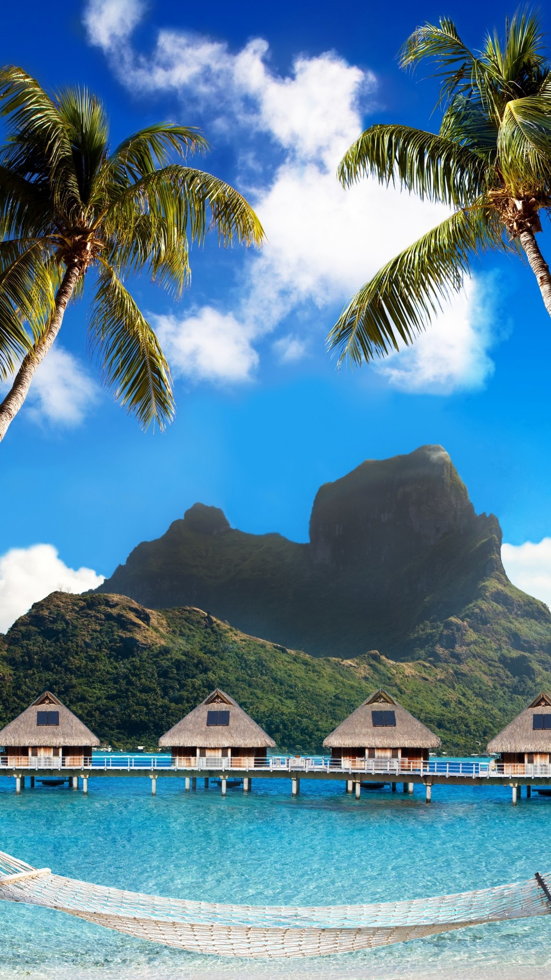 Bora Bora, 5K 4K wallpaper, Best beaches, Palm trees hammock, 1080x1920 Full HD Phone