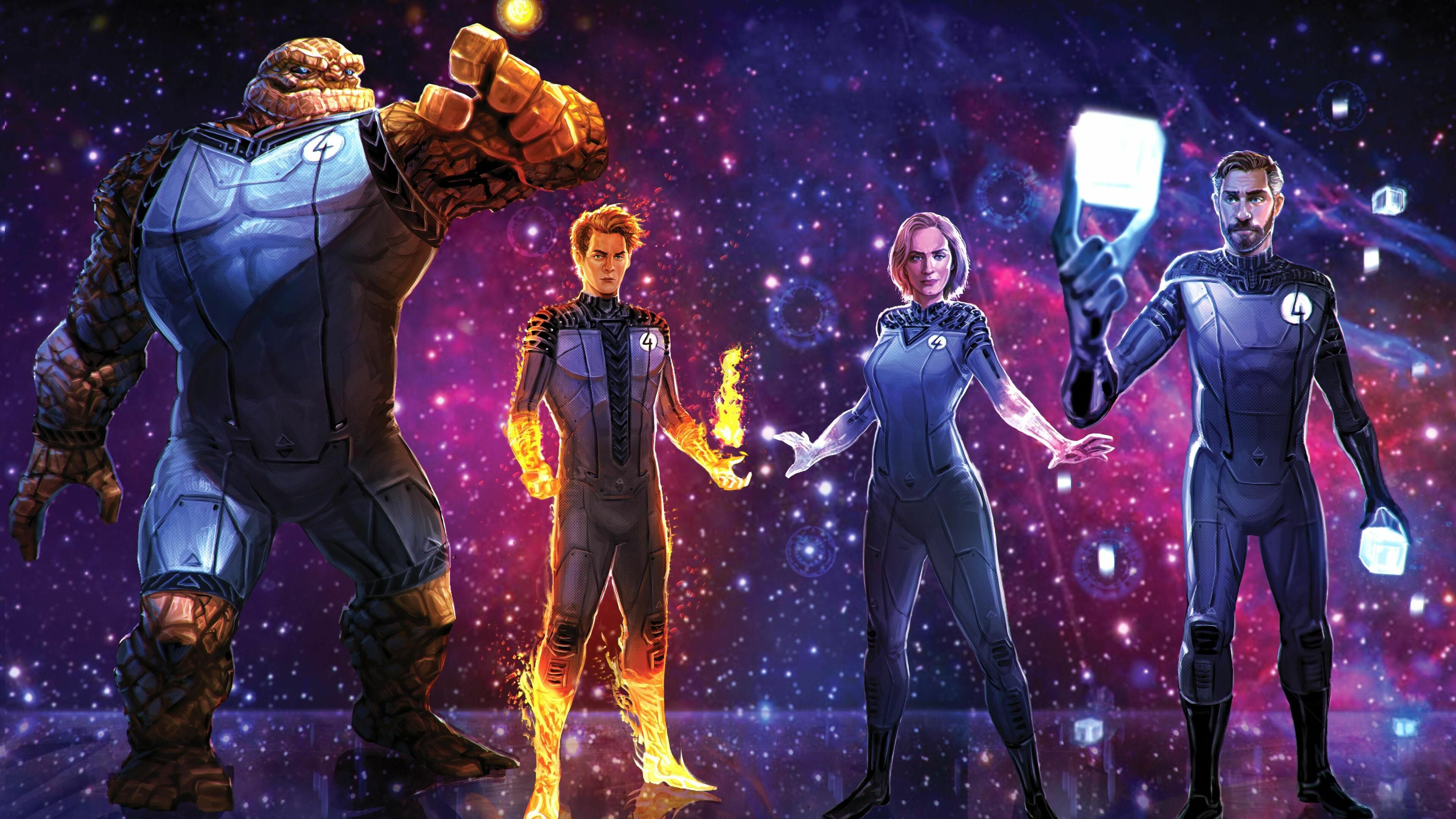 Fantastic 4: The Thing, the Human Torch, the Invisible Woman and Mister Fantastic, The first four heroes of the Marvel Age of Comics. 3840x2160 4K Wallpaper.